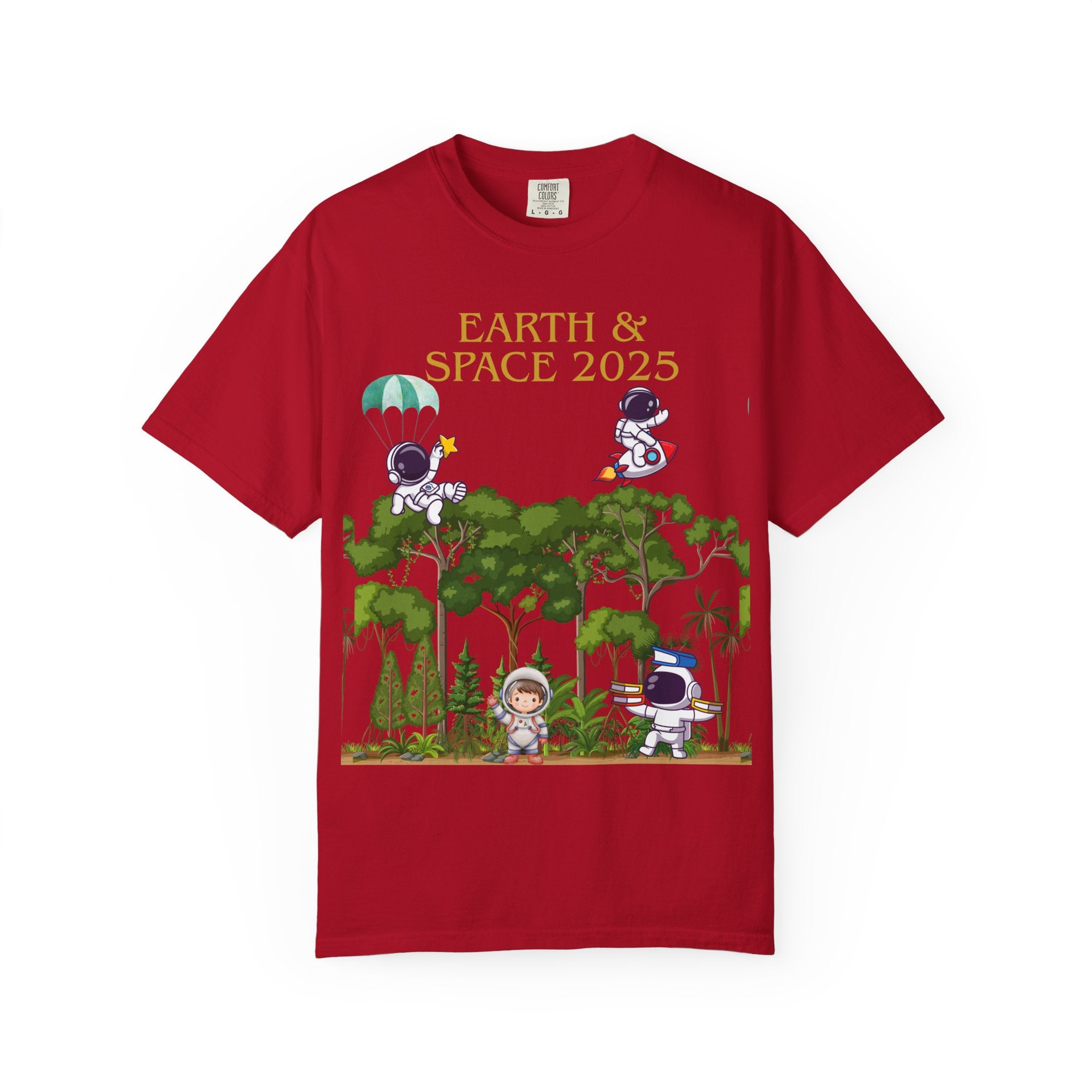 Earth & Space 2025 Unisex T-shirt, Cute Astronaut Tee, Nature Lover Shirt, Space Exploration Gift, Eco-Friendly Tee
