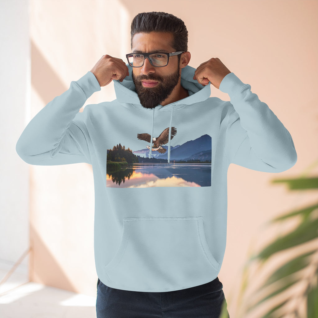 Sunset Lake Eagle Hoodie - Nature Landscape Fleece Pullover