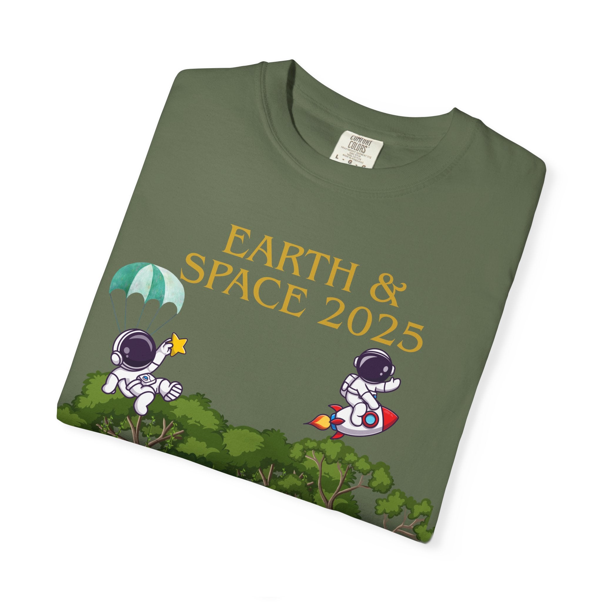Earth & Space 2025 Unisex T-shirt, Cute Astronaut Tee, Nature Lover Shirt, Space Exploration Gift, Eco-Friendly Tee