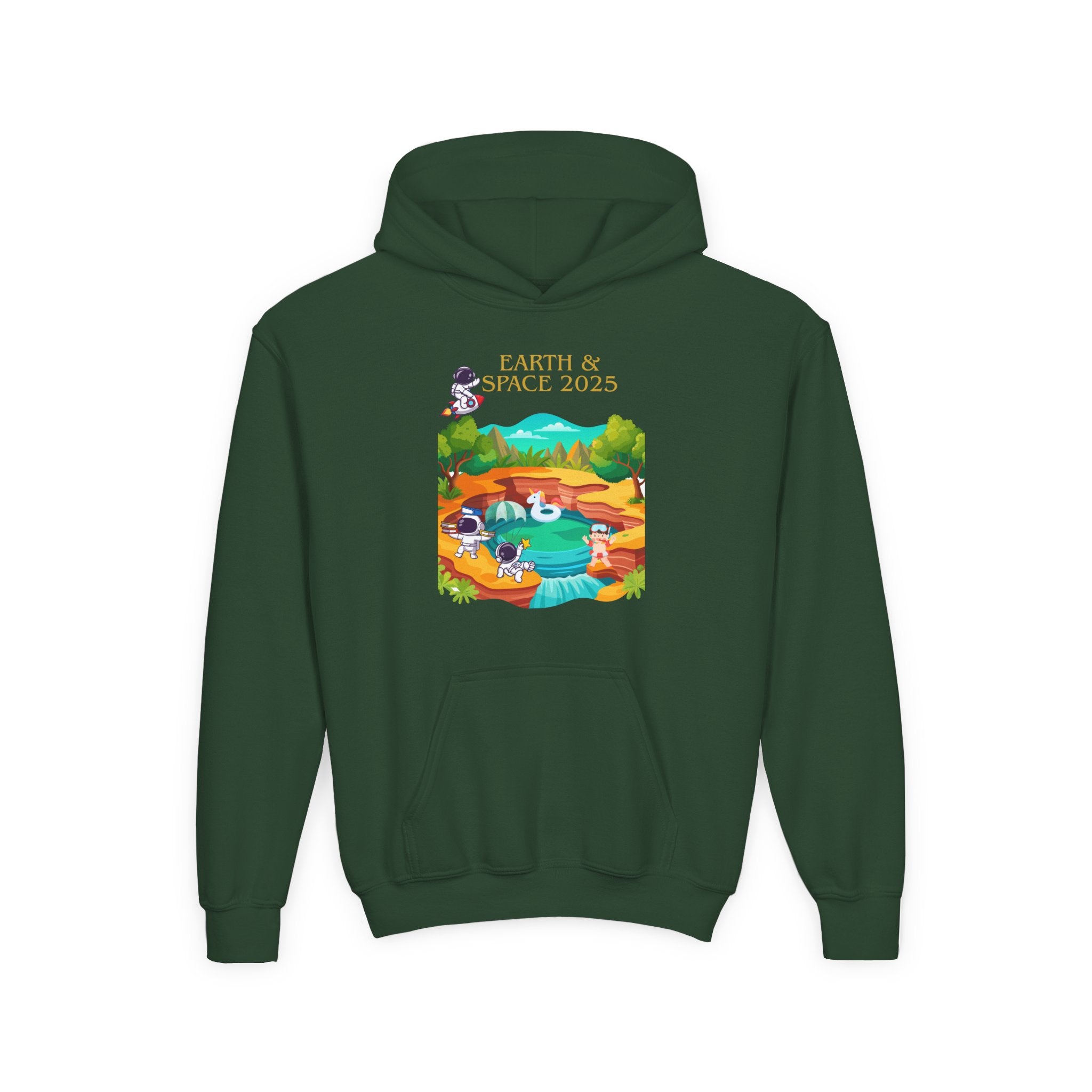 Youth Earth & Space 2025 Graphic Hoodie, Fun For Kids, Perfect for School, Space Lovers Gift, Comfortable Everyday Wear