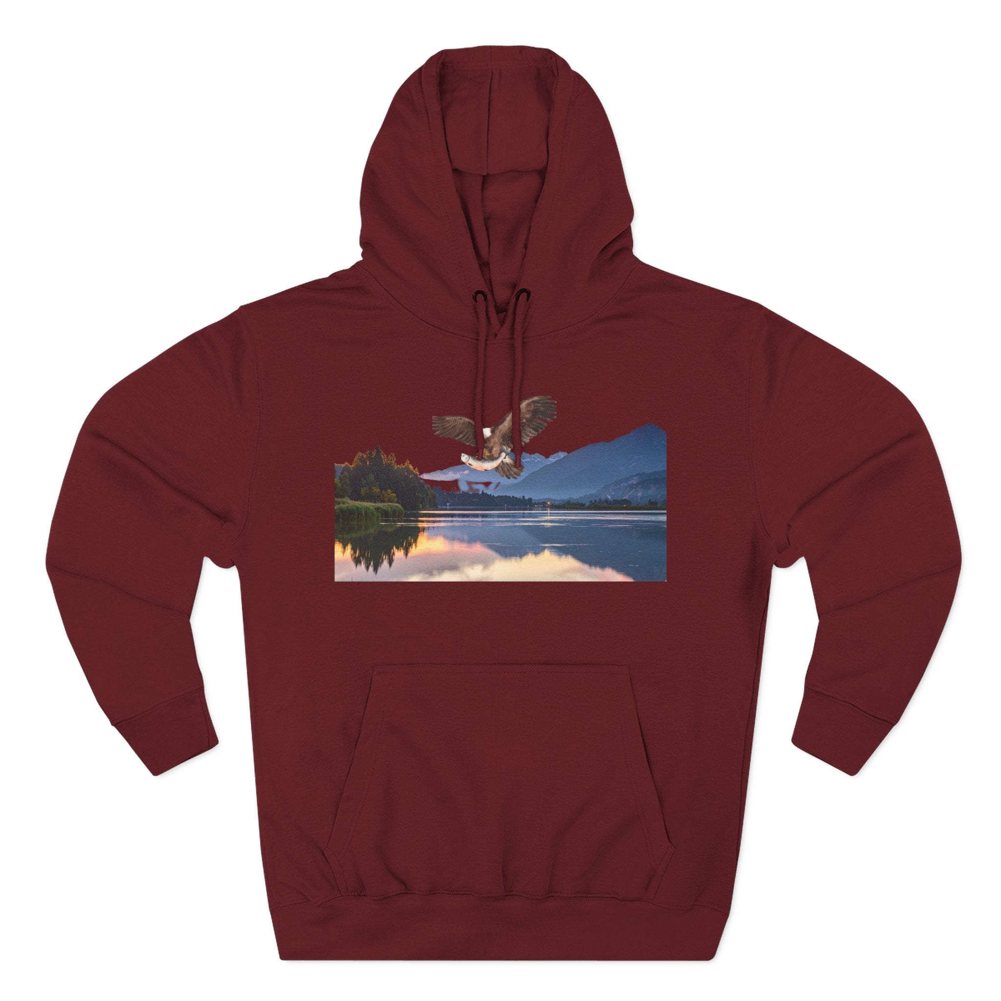 Sunset Lake Eagle Hoodie - Nature Landscape Fleece Pullover