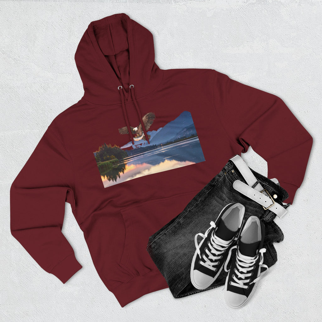 Sunset Lake Eagle Hoodie - Nature Landscape Fleece Pullover