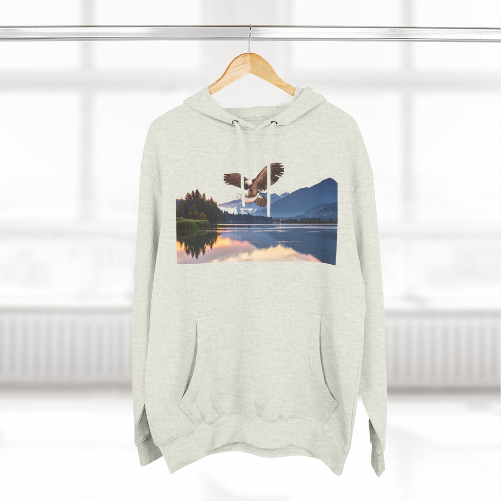 Sunset Lake Eagle Hoodie - Nature Landscape Fleece Pullover