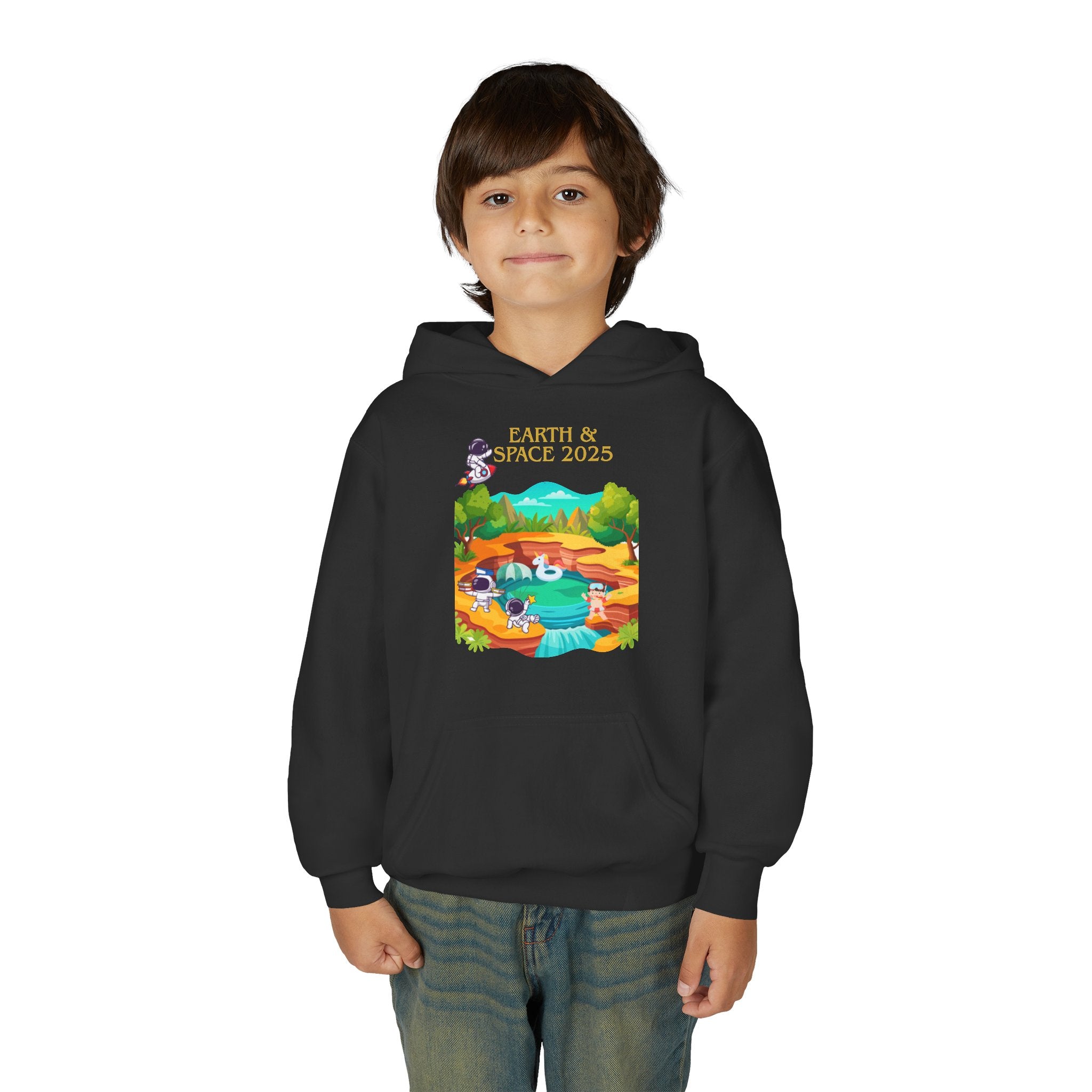 Youth Earth & Space 2025 Graphic Hoodie, Fun For Kids, Perfect for School, Space Lovers Gift, Comfortable Everyday Wear