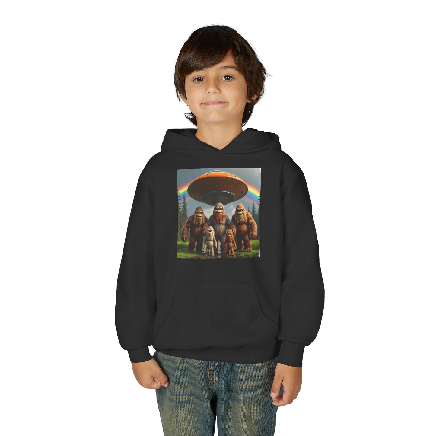 Youth Hoodie with Fun Bigfoot Design, Casual Sweatshirt for Kids, Perfect for Camp, Holidays, or Everyday Wear