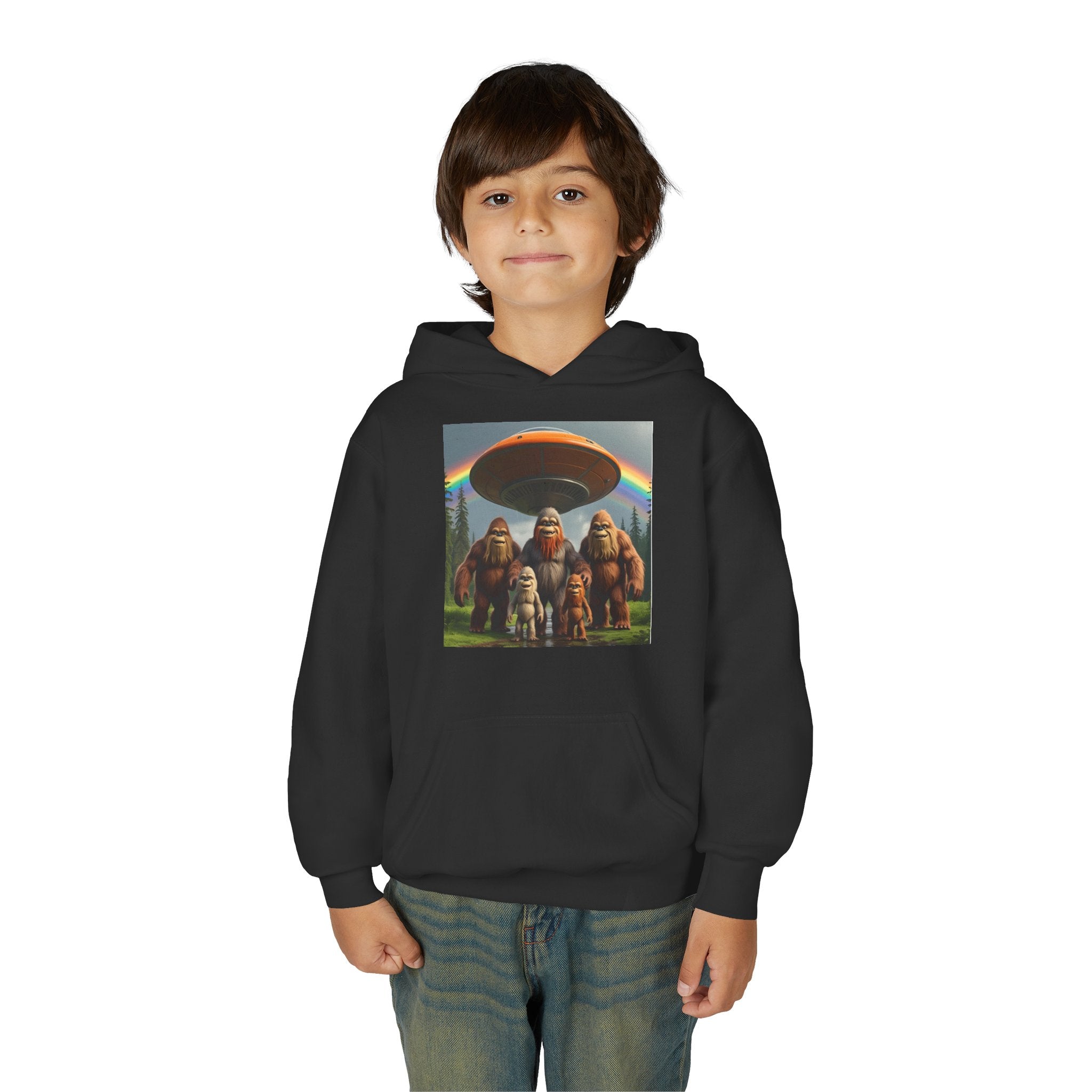Youth Hoodie with Fun Bigfoot Design, Casual Sweatshirt for Kids, Perfect for Camp, Holidays, or Everyday Wear