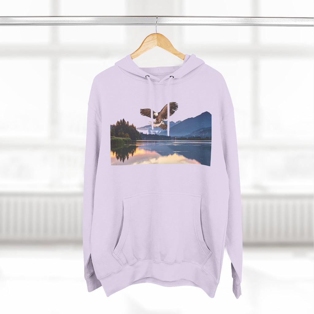 Sunset Lake Eagle Hoodie - Nature Landscape Fleece Pullover