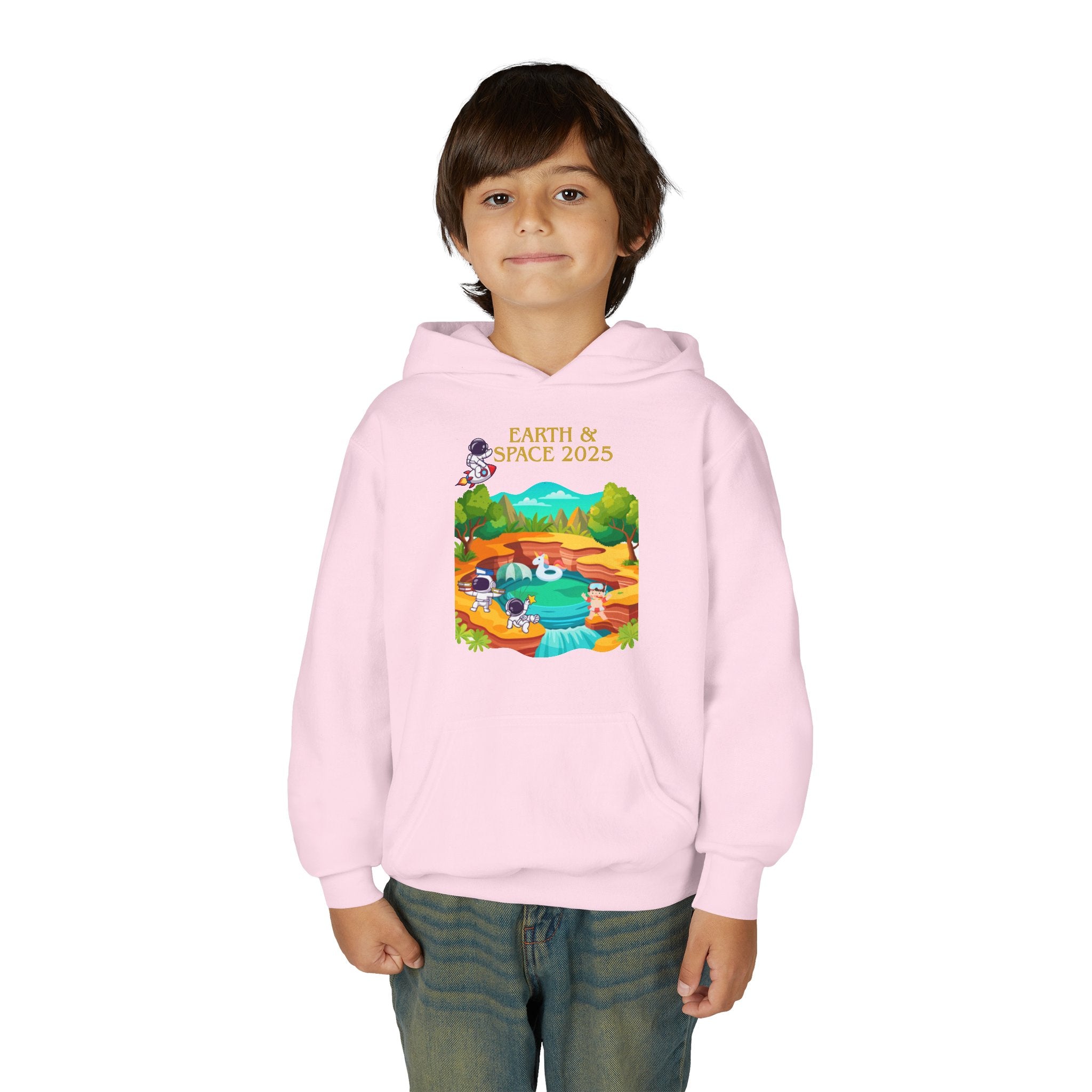 Youth Earth & Space 2025 Graphic Hoodie, Fun For Kids, Perfect for School, Space Lovers Gift, Comfortable Everyday Wear