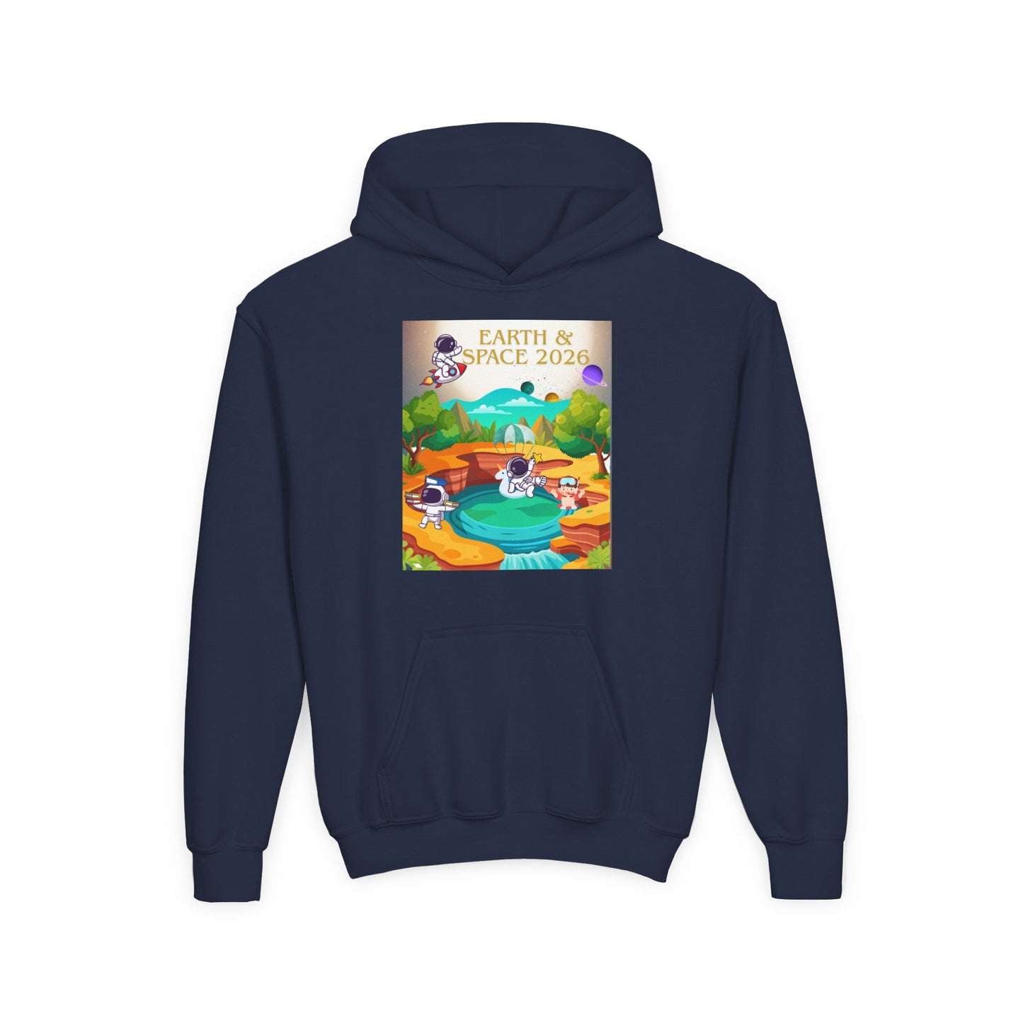 Earth & Space 2026 Youth Hoodie — Cute Space Explorer Kids Sweatshirt