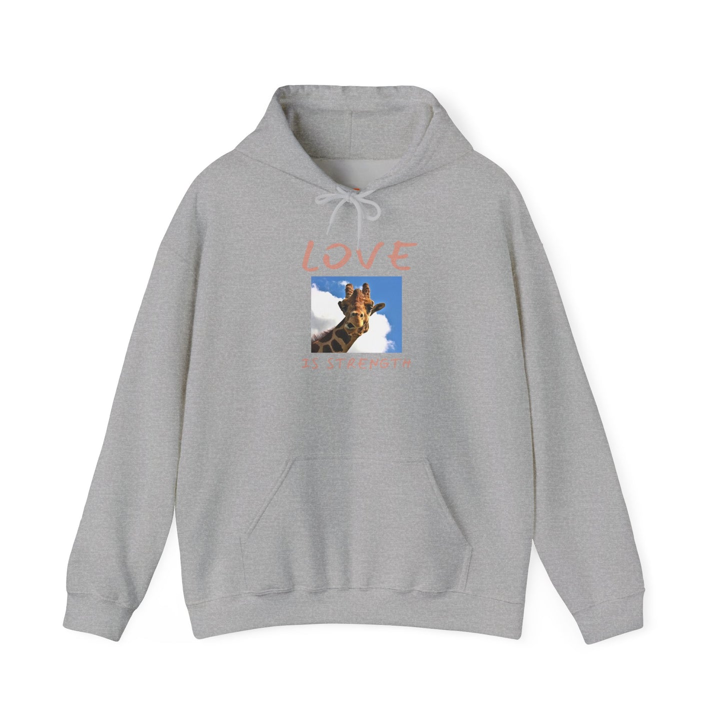 Giraffe Love Hoodie – "Love Is Strength" Wonder Path Empowering Joy Sweatshirt