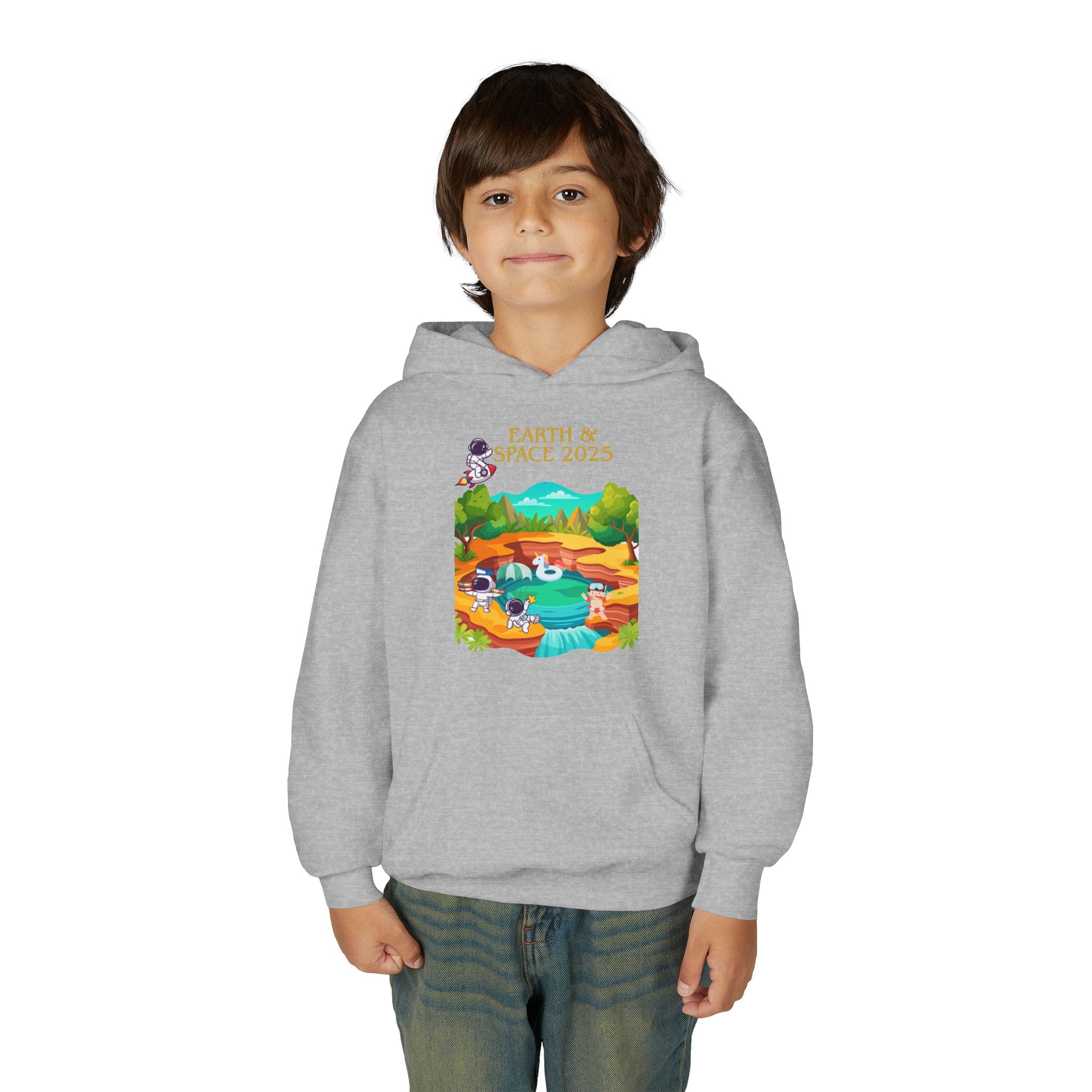 Youth Earth & Space 2025 Graphic Hoodie, Fun For Kids, Perfect for School, Space Lovers Gift, Comfortable Everyday Wear