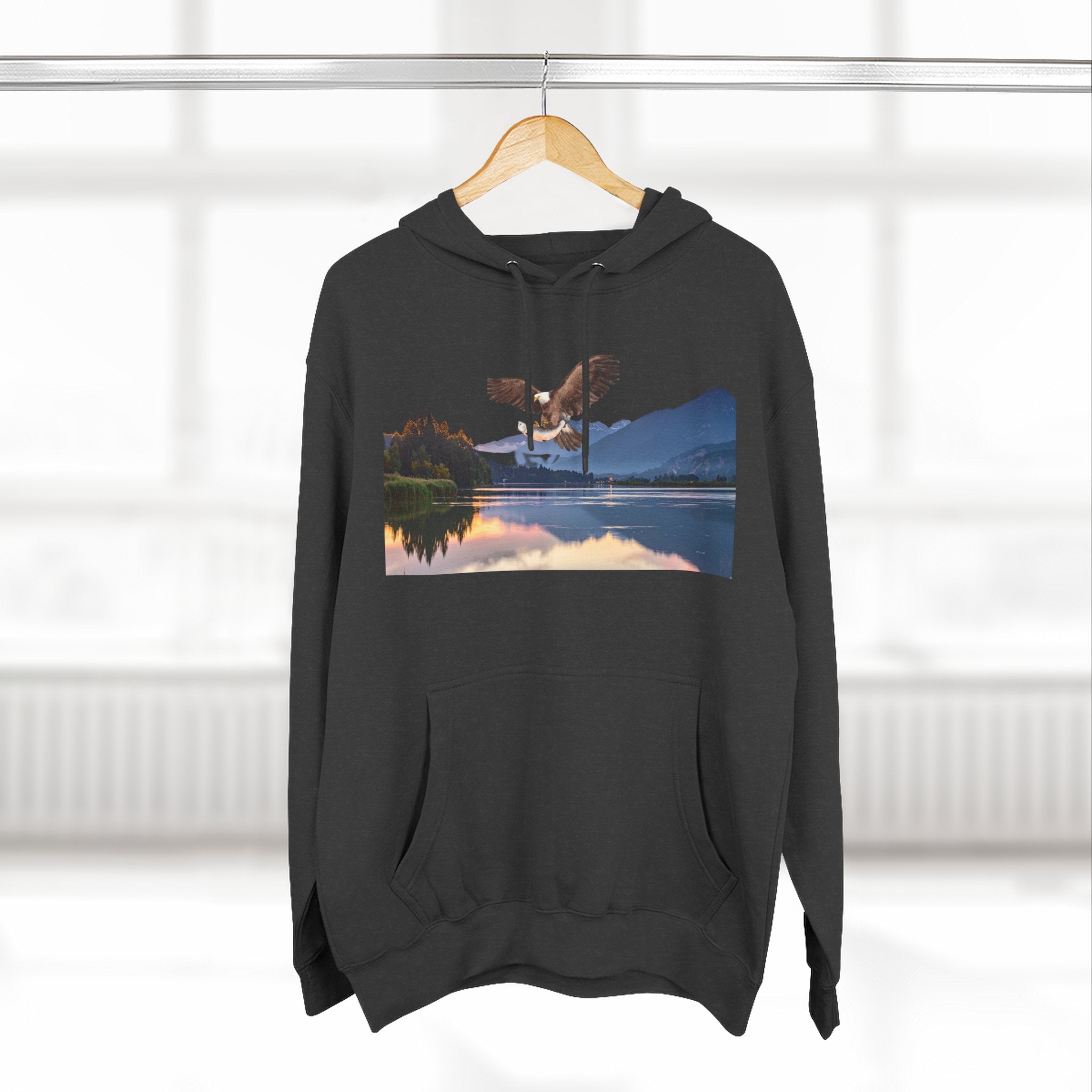 Sunset Lake Eagle Hoodie - Nature Landscape Fleece Pullover