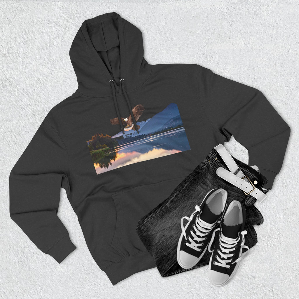 Sunset Lake Eagle Hoodie - Nature Landscape Fleece Pullover
