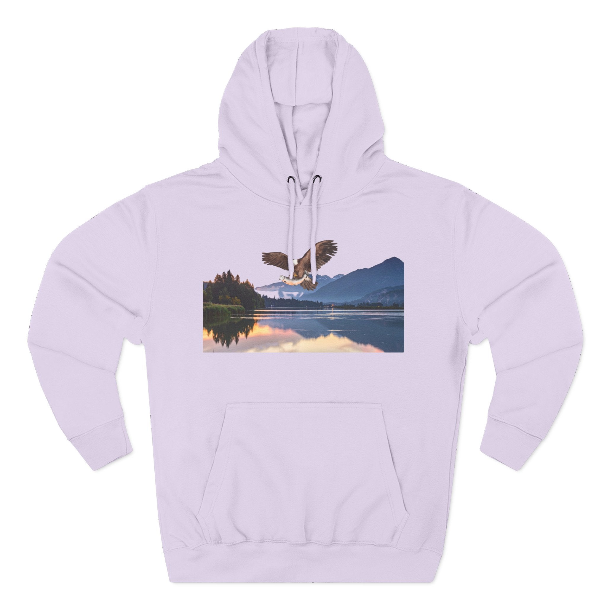 Sunset Lake Eagle Hoodie - Nature Landscape Fleece Pullover