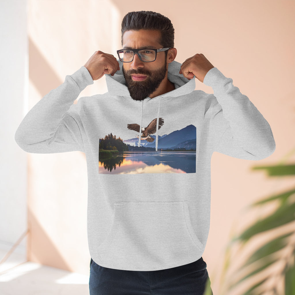 Sunset Lake Eagle Hoodie - Nature Landscape Fleece Pullover