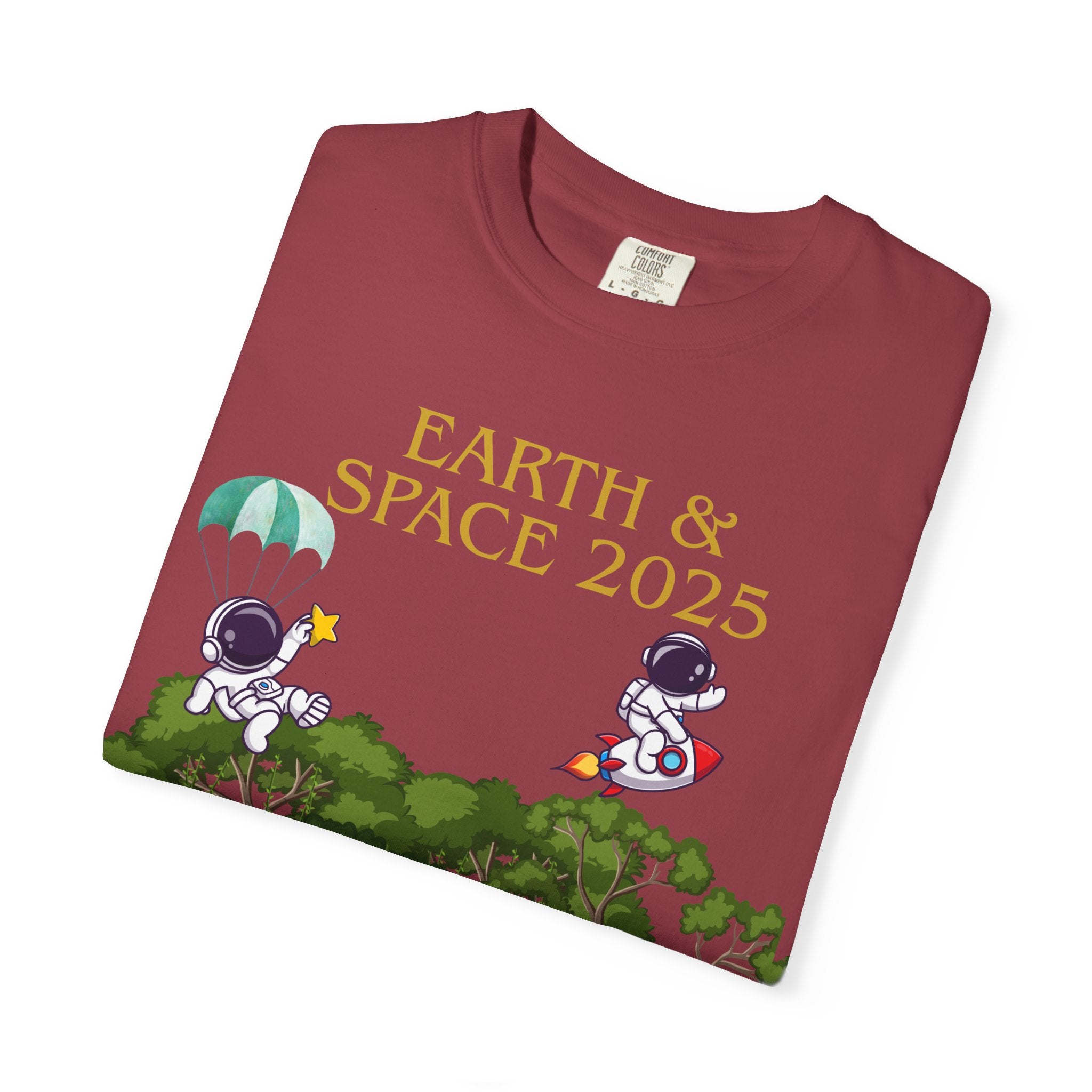 Earth & Space 2025 Unisex T-shirt, Cute Astronaut Tee, Nature Lover Shirt, Space Exploration Gift, Eco-Friendly Tee