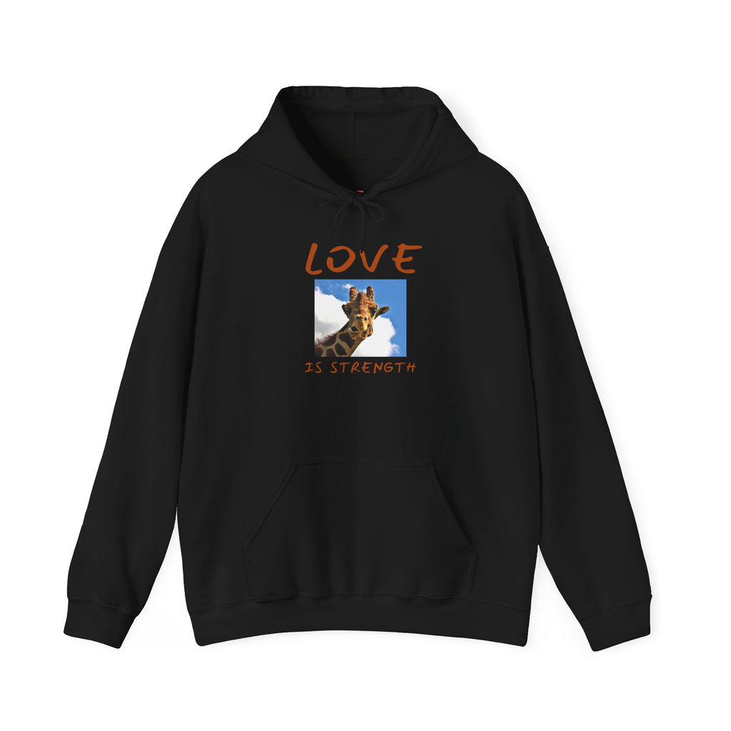 Giraffe Love Hoodie – "Love Is Strength" Wonder Path Empowering Joy Sweatshirt