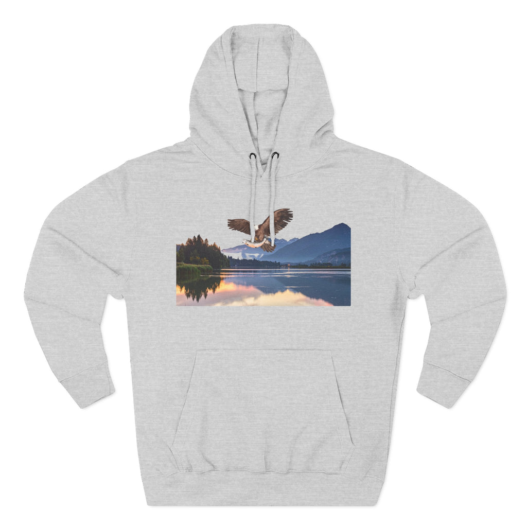 Sunset Lake Eagle Hoodie - Nature Landscape Fleece Pullover