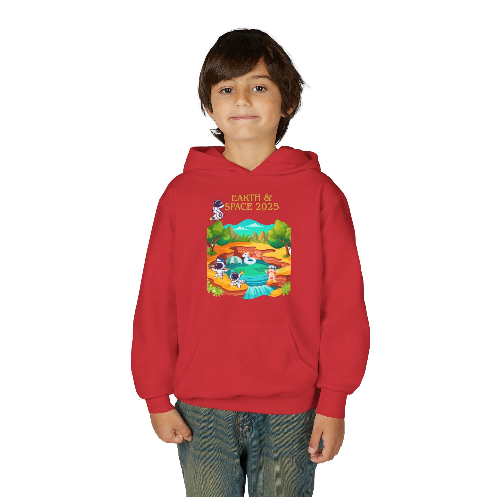 Youth Earth & Space 2025 Graphic Hoodie, Fun For Kids, Perfect for School, Space Lovers Gift, Comfortable Everyday Wear