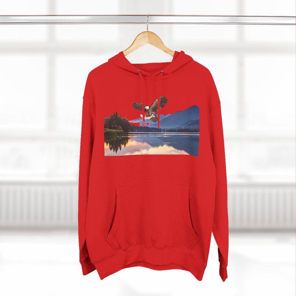 Sunset Lake Eagle Hoodie - Nature Landscape Fleece Pullover
