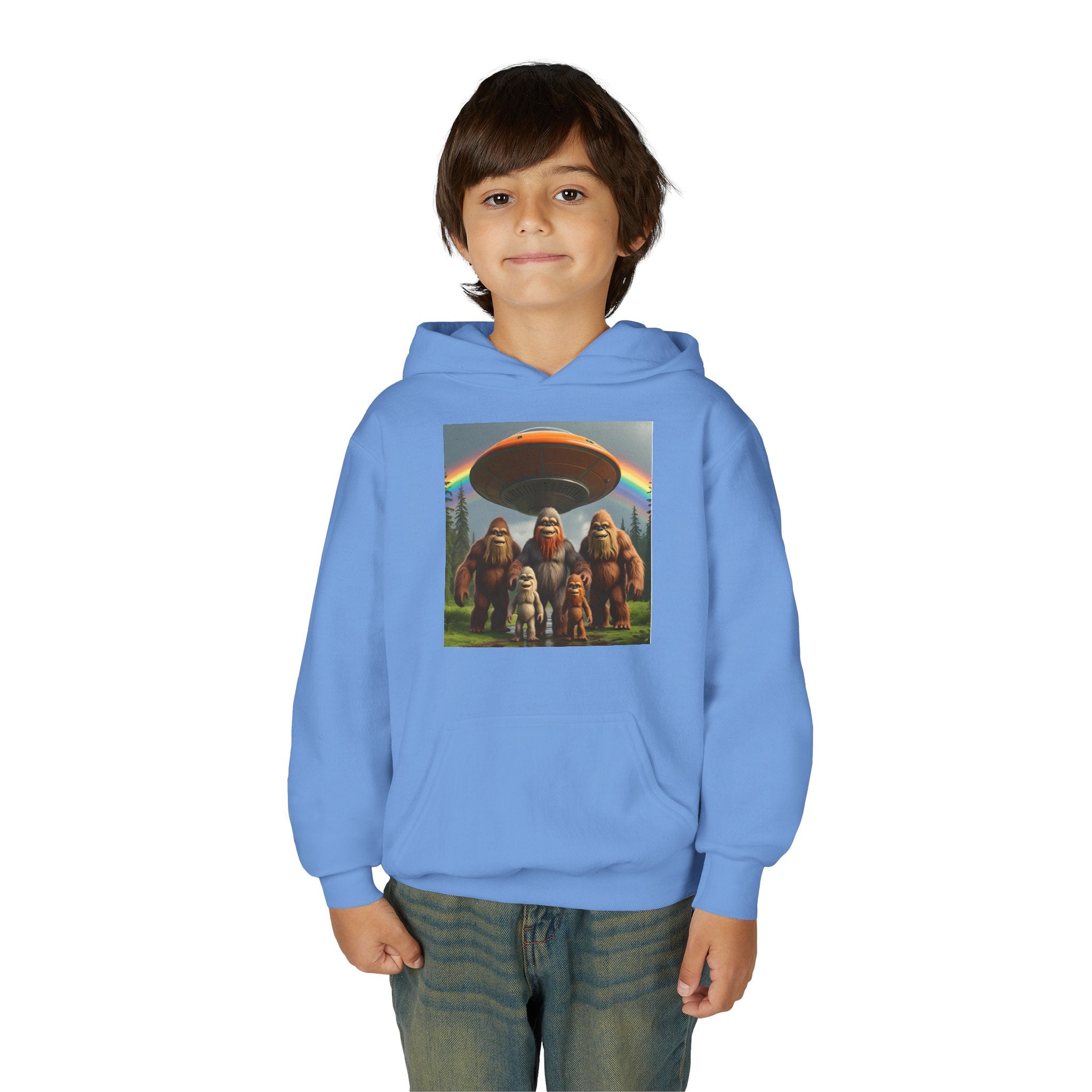 Youth Hoodie with Fun Bigfoot Design, Casual Sweatshirt for Kids, Perfect for Camp, Holidays, or Everyday Wear