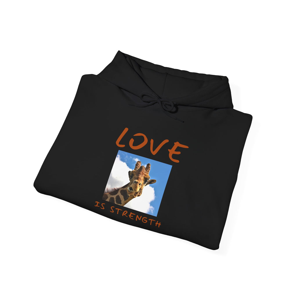 Giraffe Love Hoodie – "Love Is Strength" Wonder Path Empowering Joy Sweatshirt