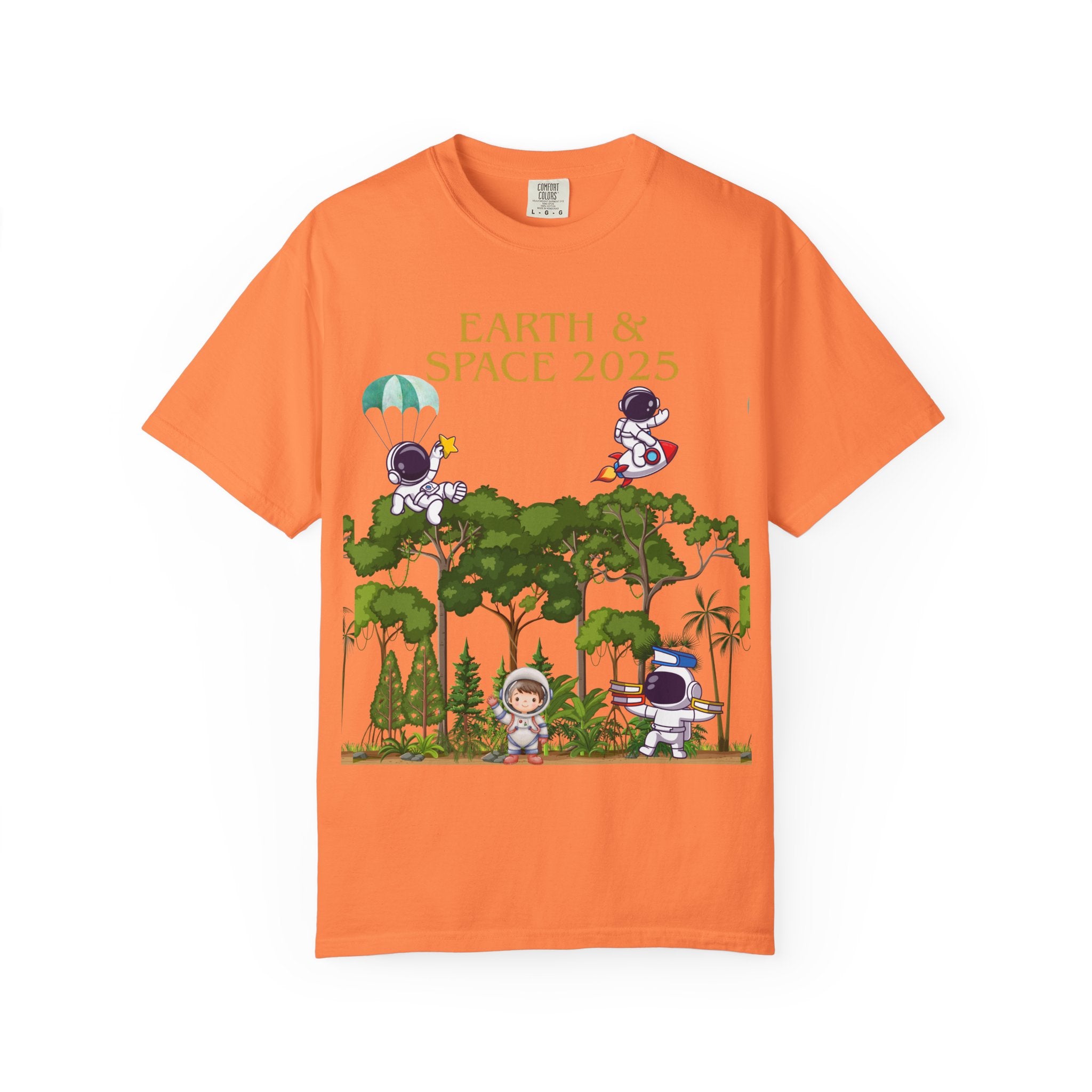 Earth & Space 2025 Unisex T-shirt, Cute Astronaut Tee, Nature Lover Shirt, Space Exploration Gift, Eco-Friendly Tee
