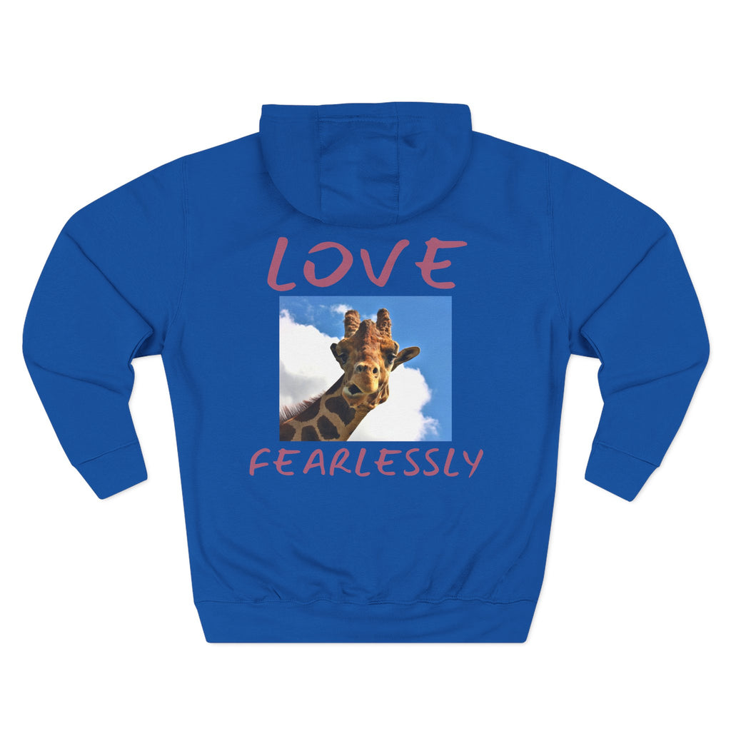 Giraffe 'Love Fearlessly' Hoodie — Animal Lover Graphic Fleece