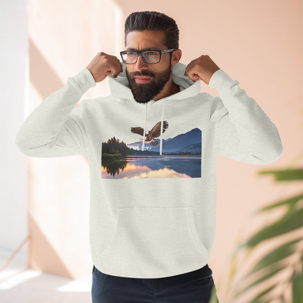 Sunset Lake Eagle Hoodie - Nature Landscape Fleece Pullover