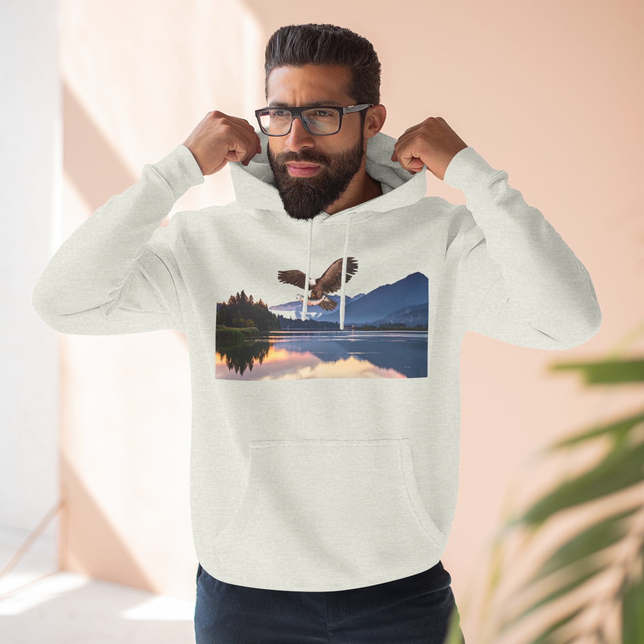 Sunset Lake Eagle Hoodie - Nature Landscape Fleece Pullover