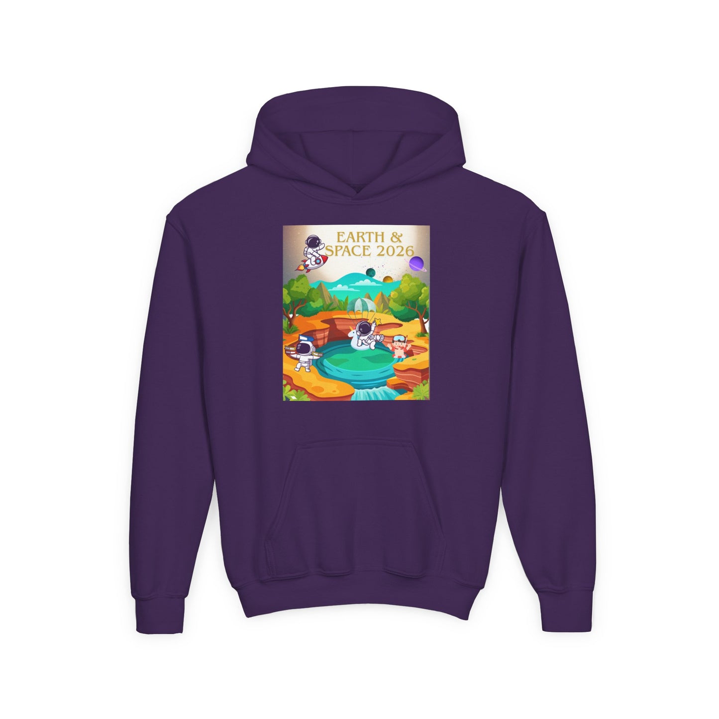 Earth & Space 2026 Youth Hoodie — Cute Space Explorer Kids Sweatshirt
