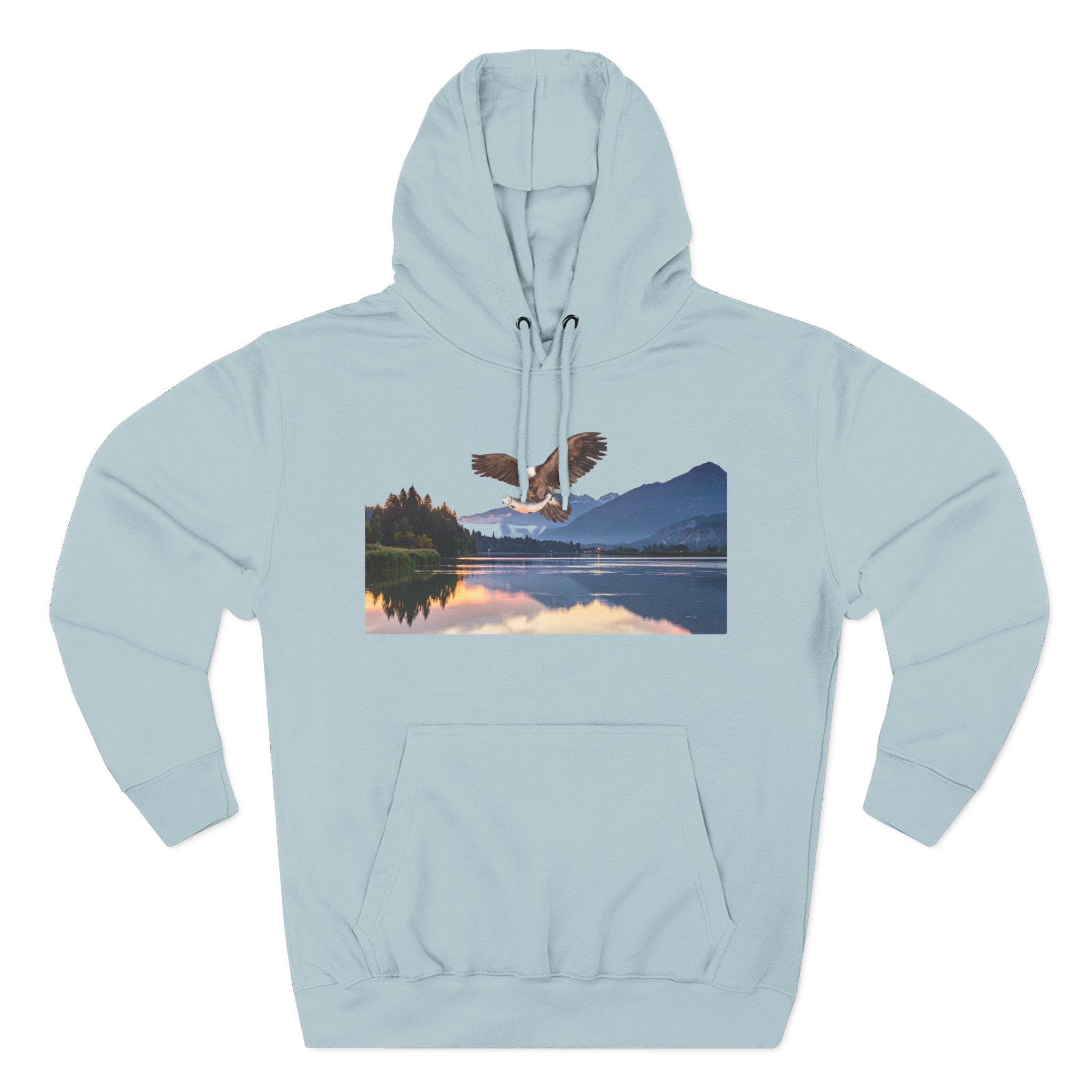 Sunset Lake Eagle Hoodie - Nature Landscape Fleece Pullover