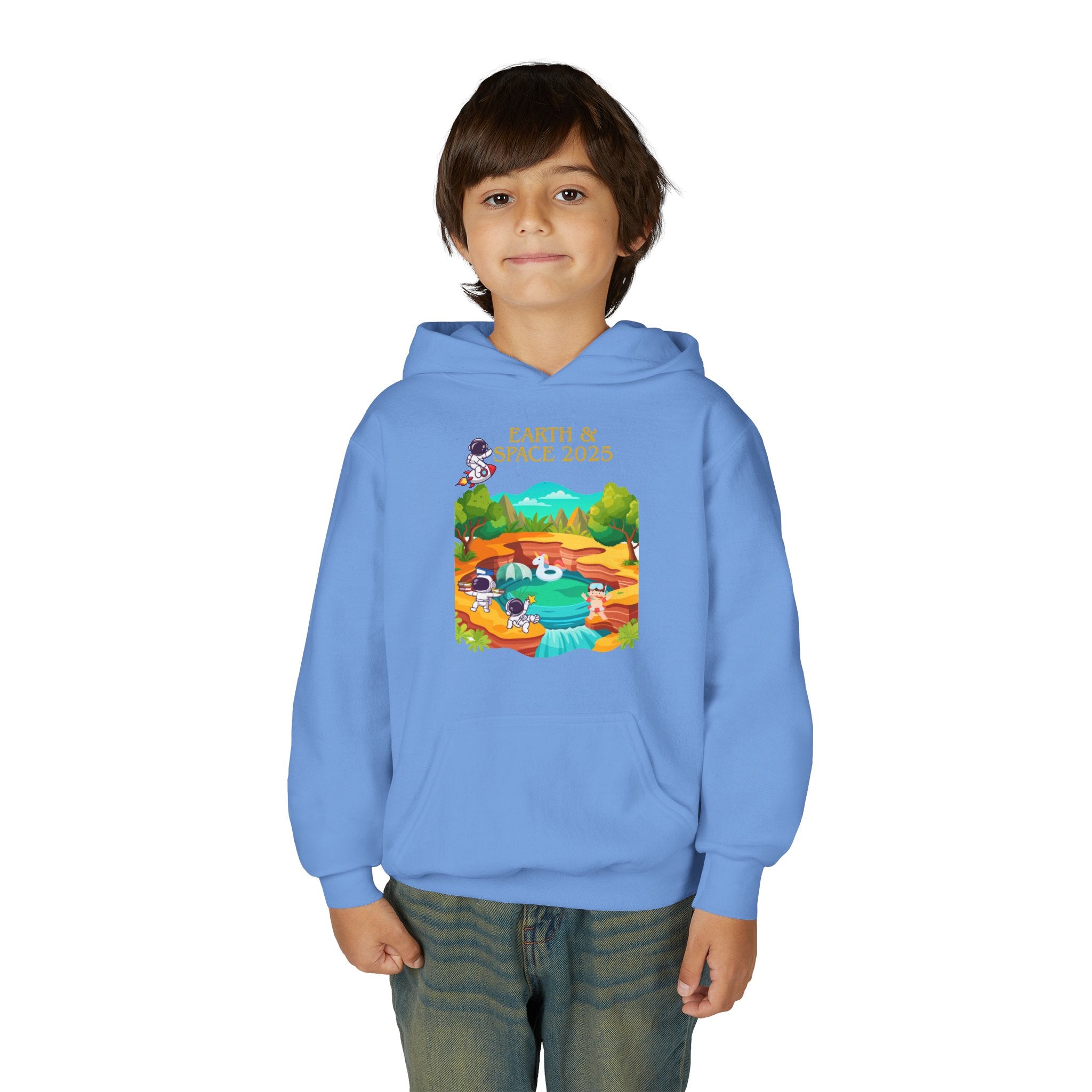 Youth Earth & Space 2025 Graphic Hoodie, Fun For Kids, Perfect for School, Space Lovers Gift, Comfortable Everyday Wear