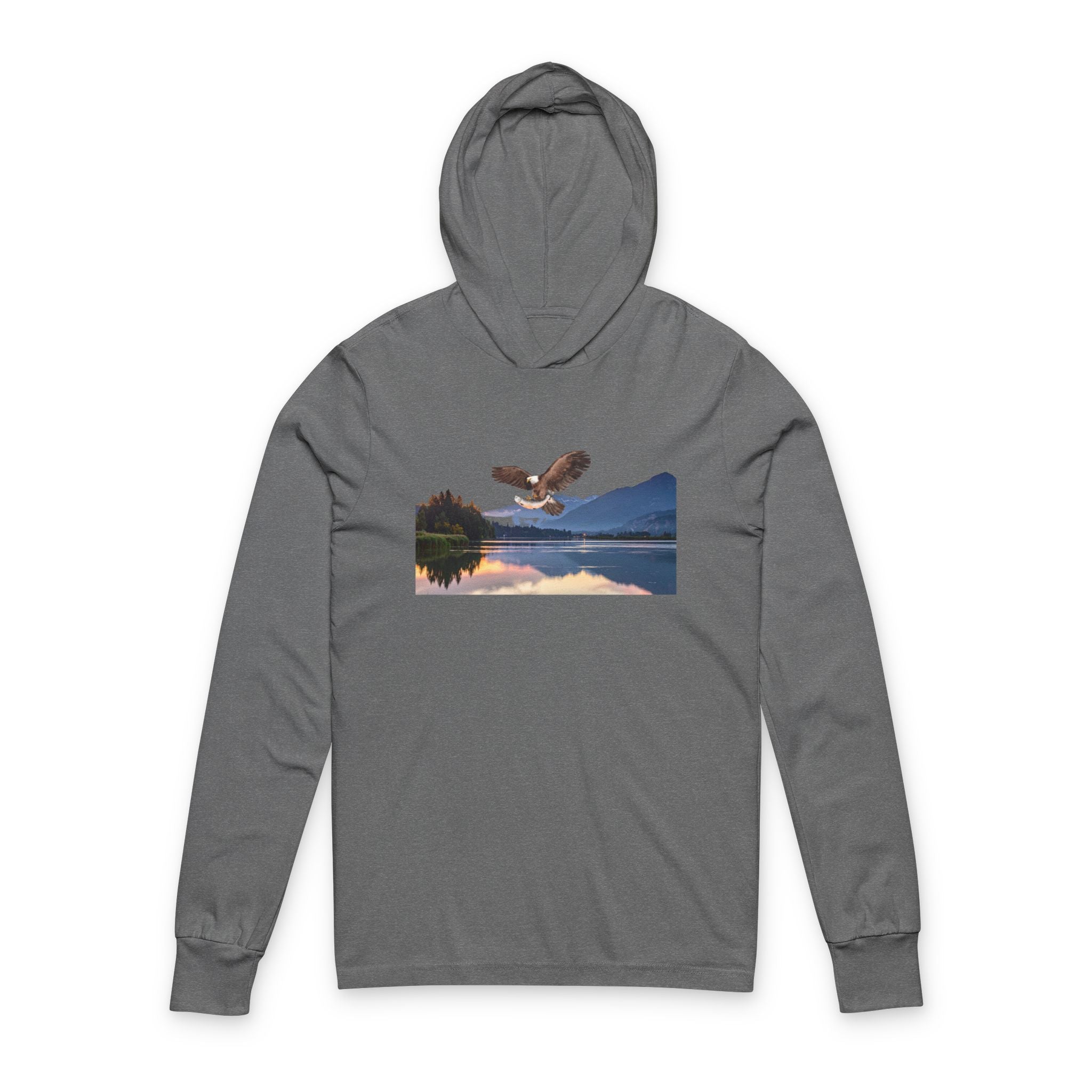 Eagle Over Lake Hooded Long-Sleeve Tee