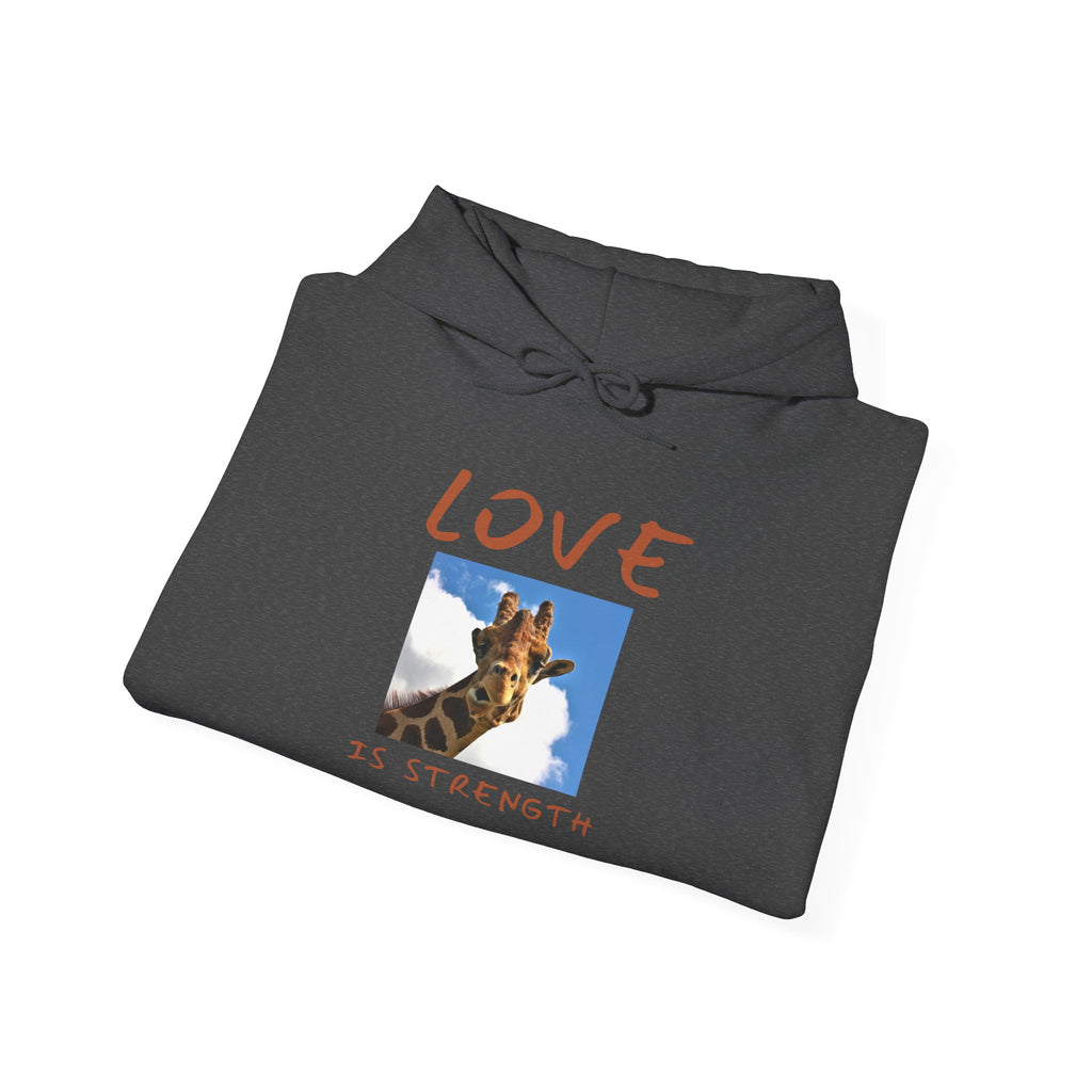 Giraffe Love Hoodie – "Love Is Strength" Wonder Path Empowering Joy Sweatshirt