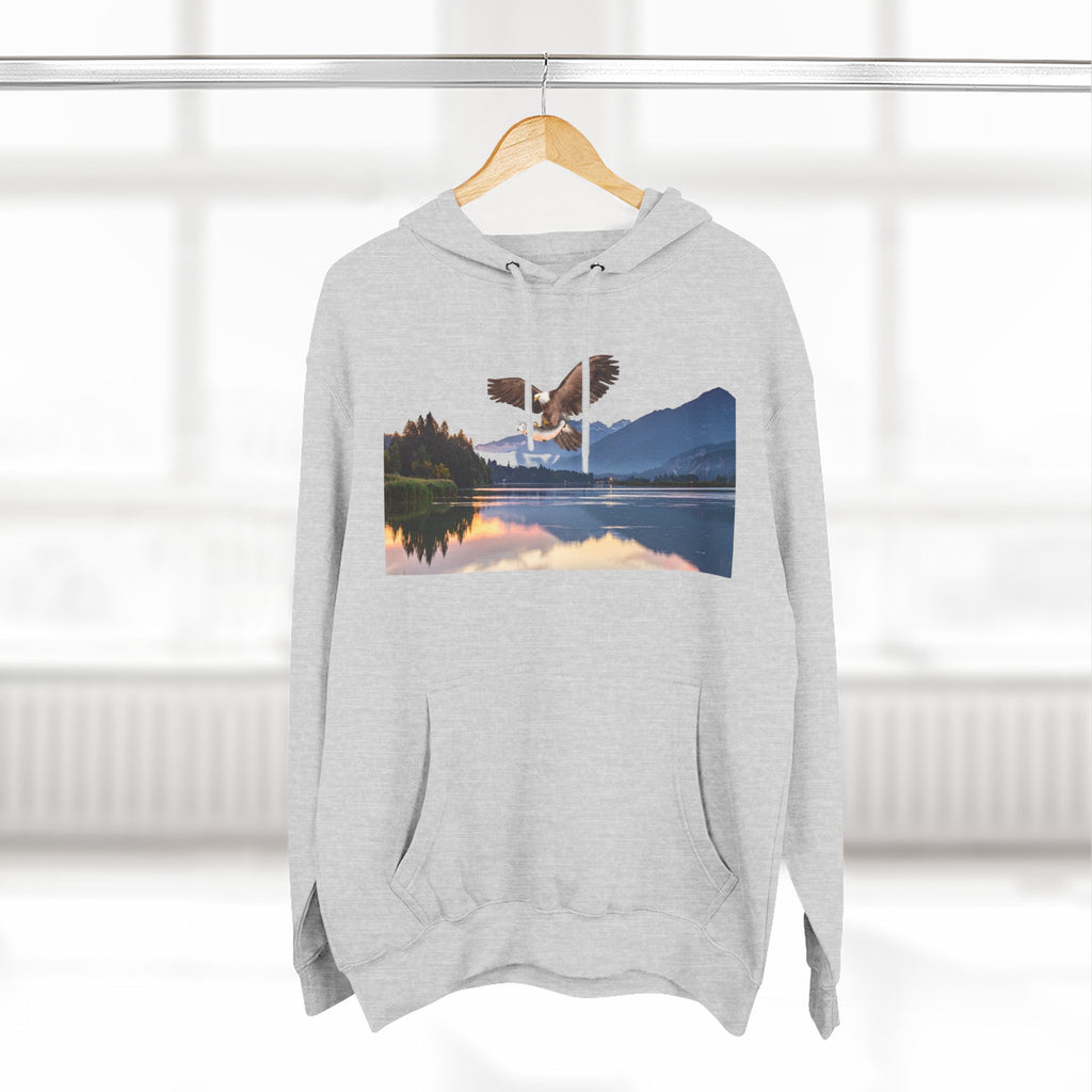 Sunset Lake Eagle Hoodie - Nature Landscape Fleece Pullover