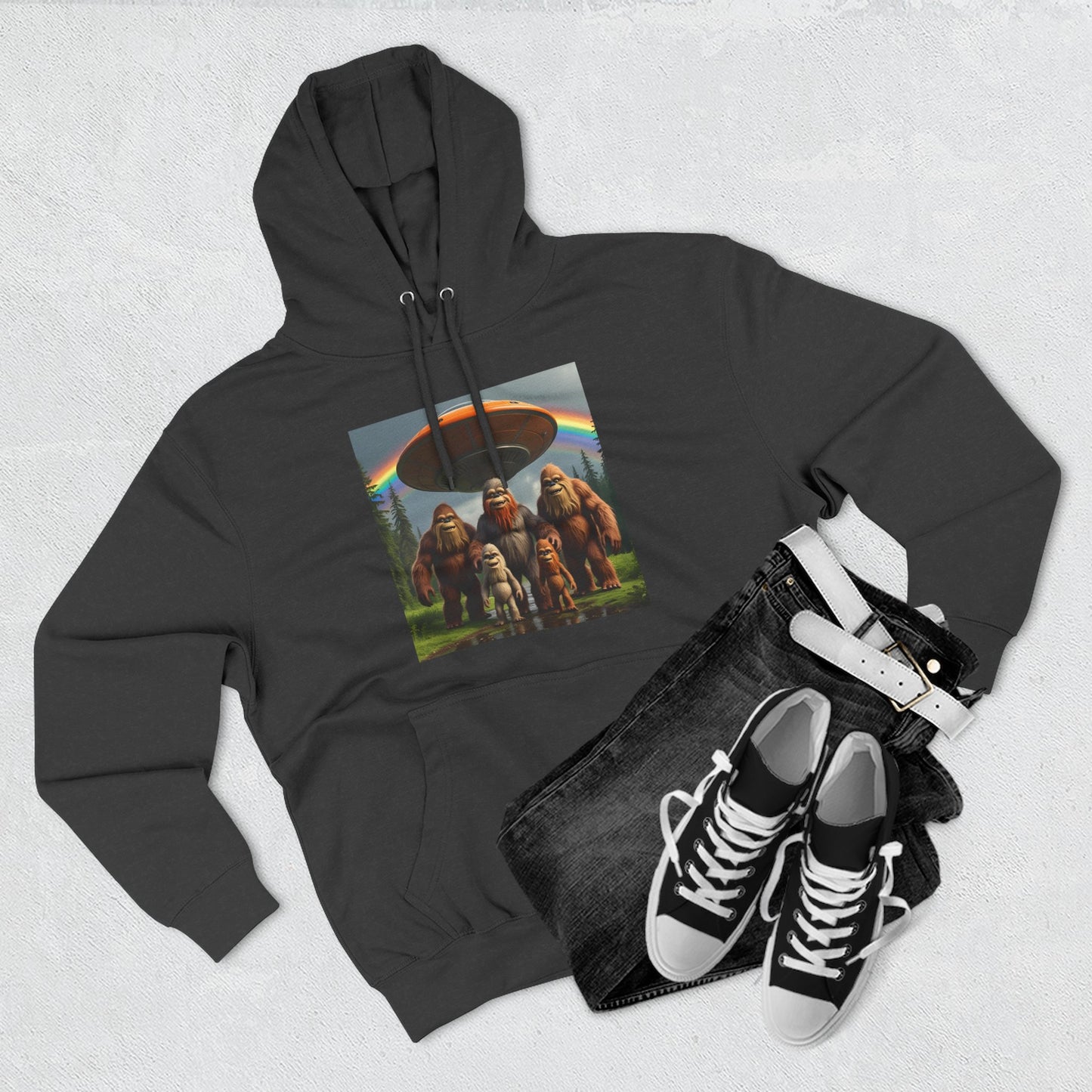 Sasquatch Family with spaceship