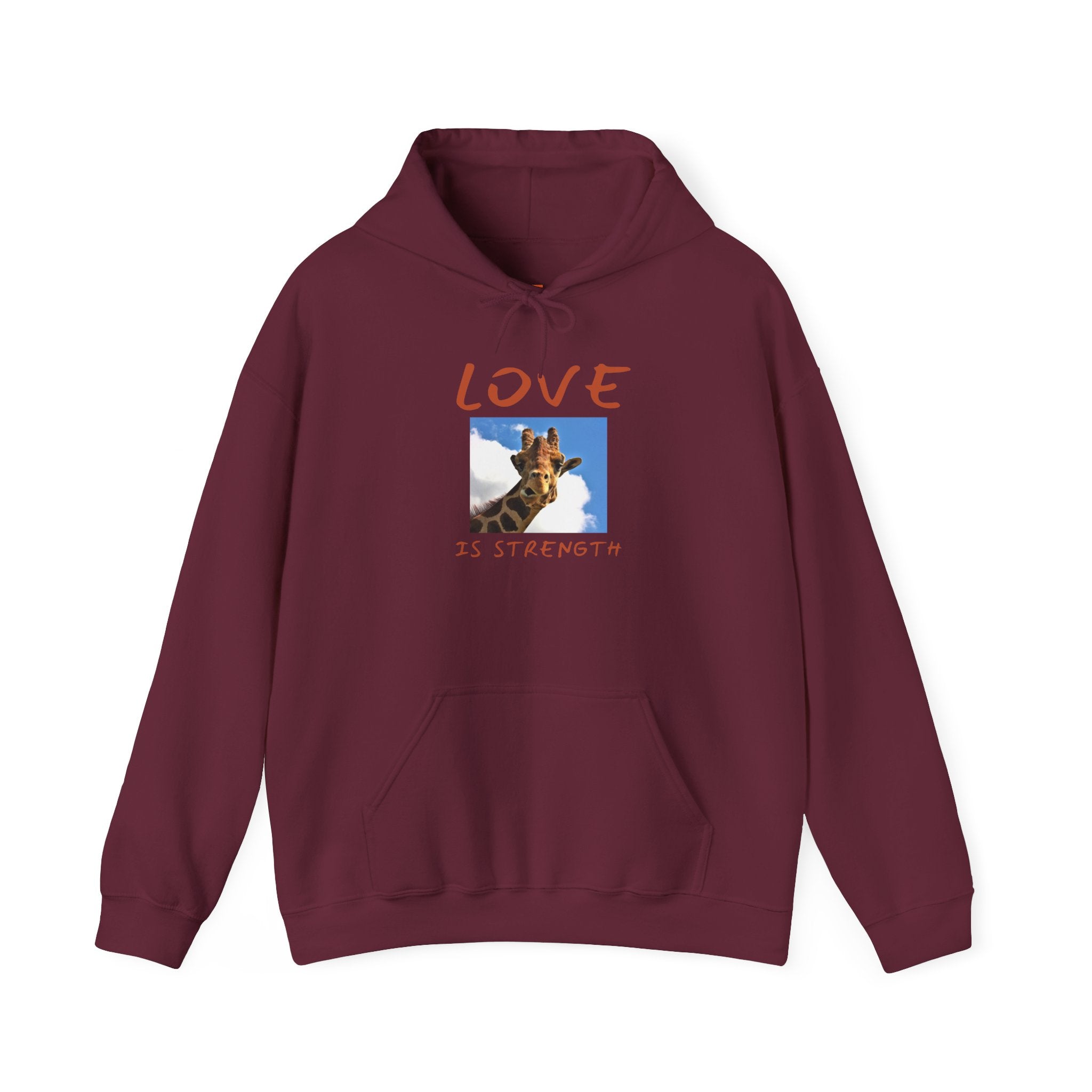 Giraffe Love Hoodie – "Love Is Strength" Wonder Path Empowering Joy Sweatshirt