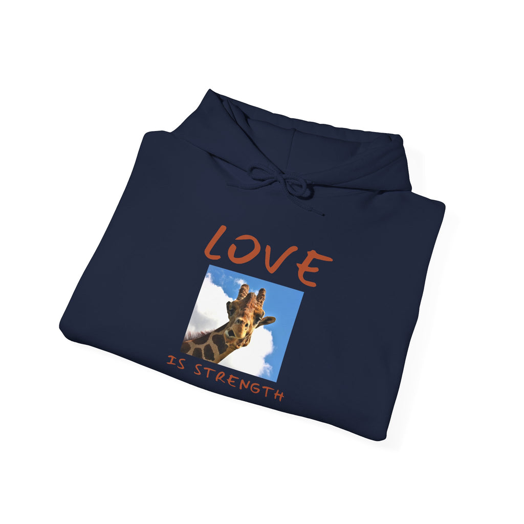 Giraffe Love Hoodie – "Love Is Strength" Wonder Path Empowering Joy Sweatshirt