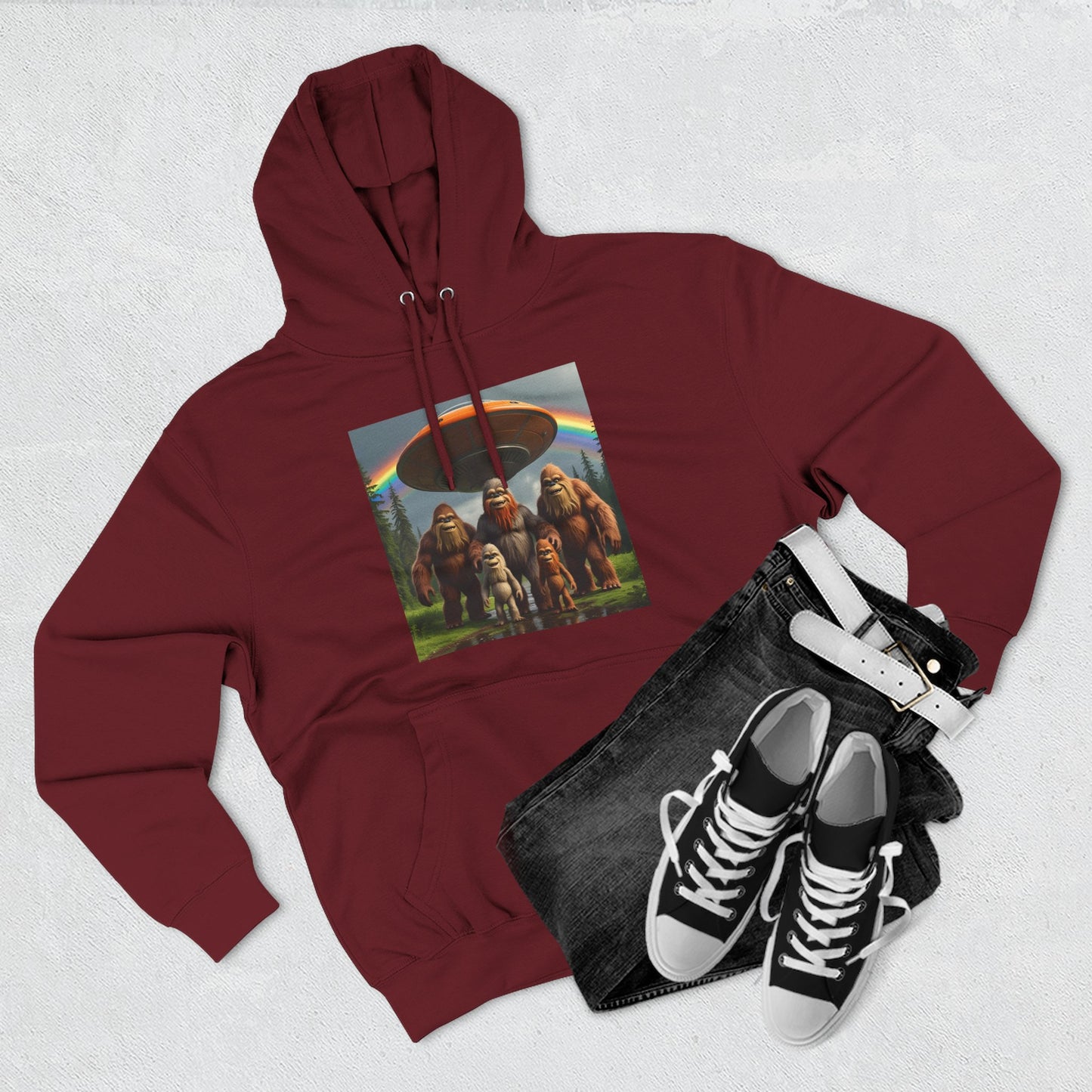 Sasquatch Family with spaceship