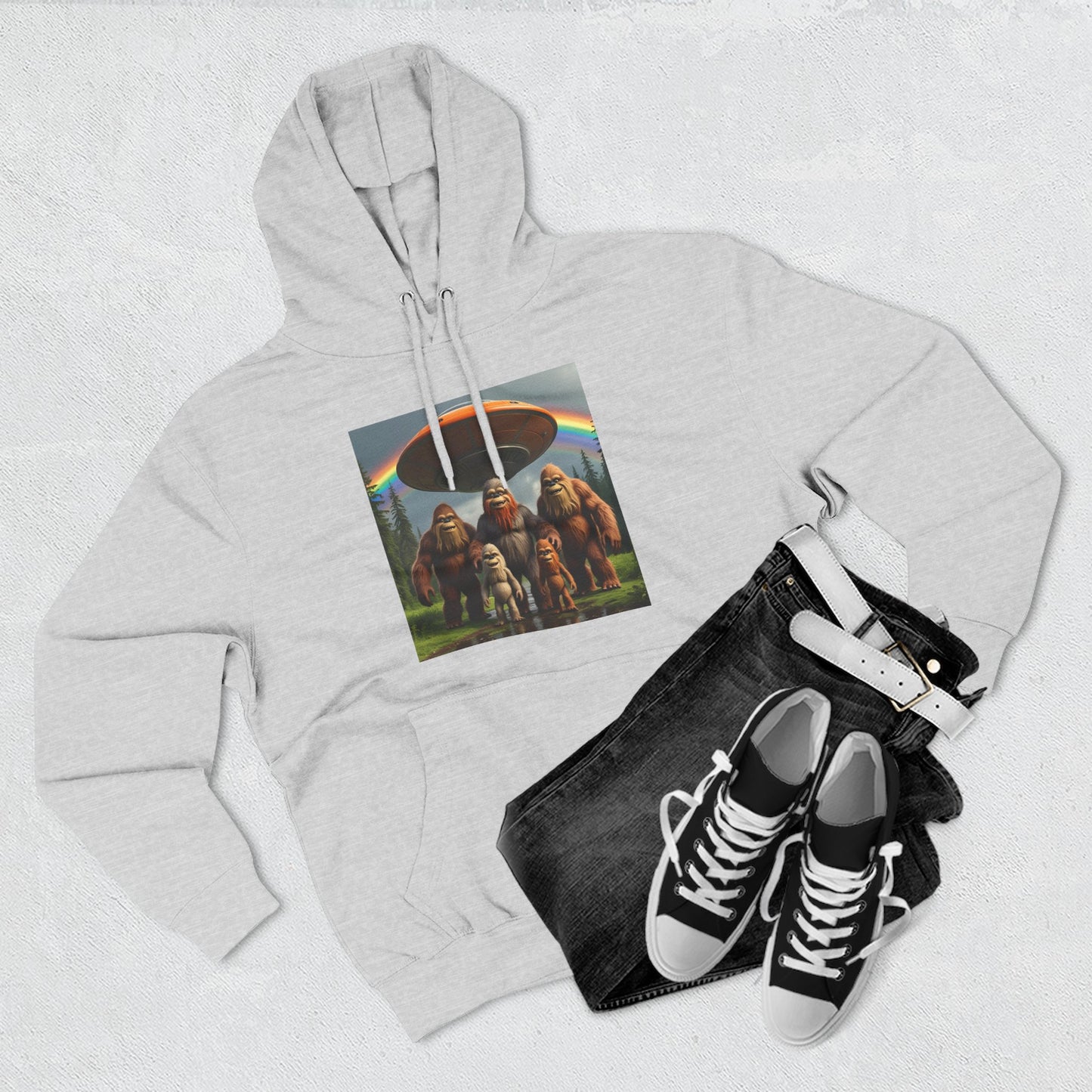 Sasquatch Family with spaceship