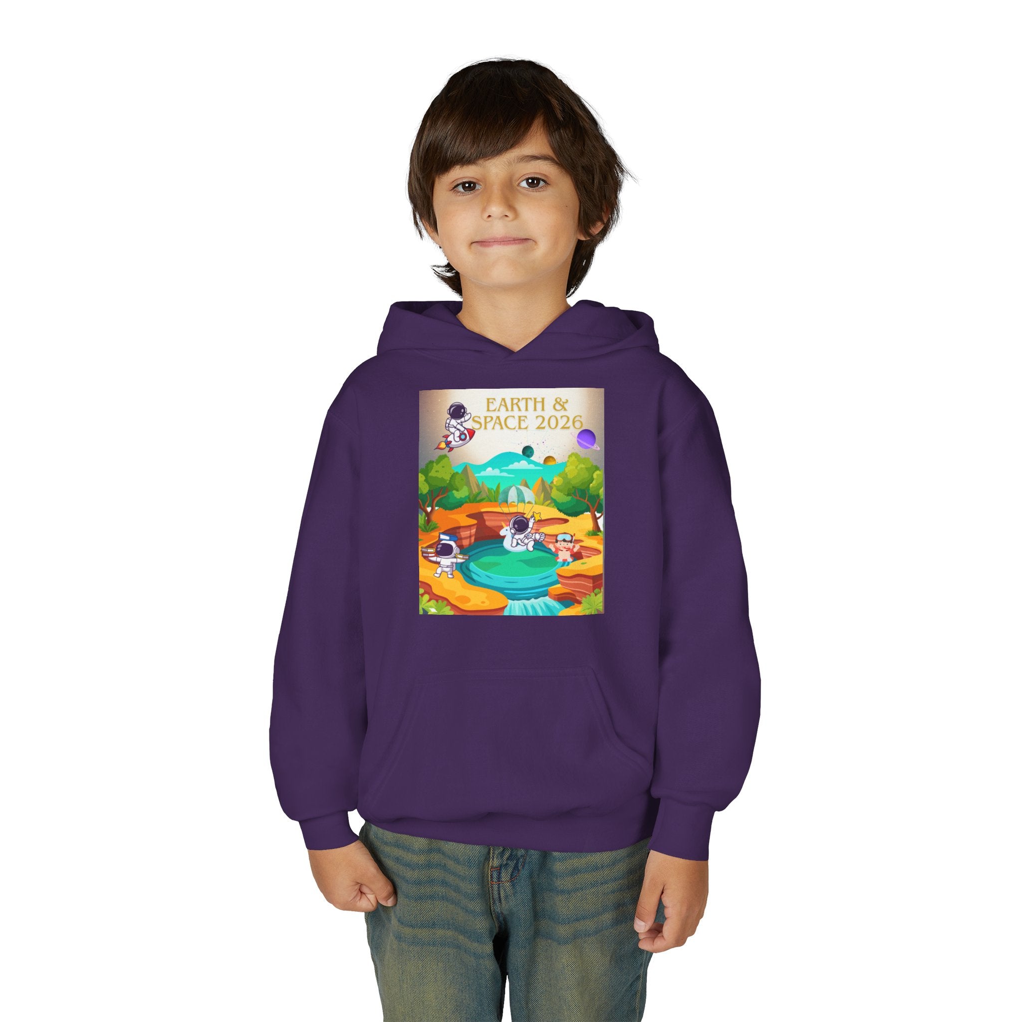 Earth & Space 2026 Youth Hoodie — Cute Space Explorer Kids Sweatshirt