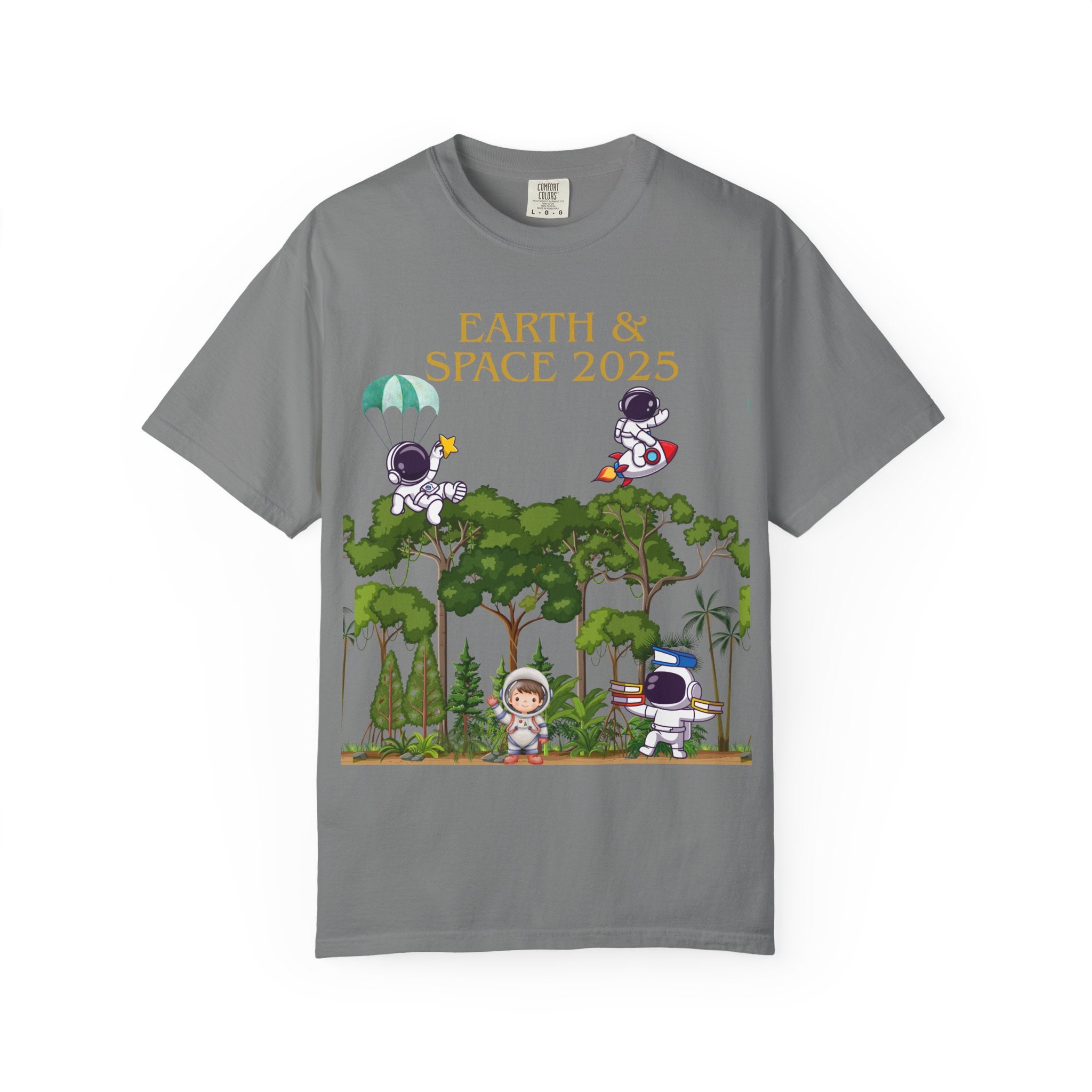 Earth & Space 2025 Unisex T-shirt, Cute Astronaut Tee, Nature Lover Shirt, Space Exploration Gift, Eco-Friendly Tee