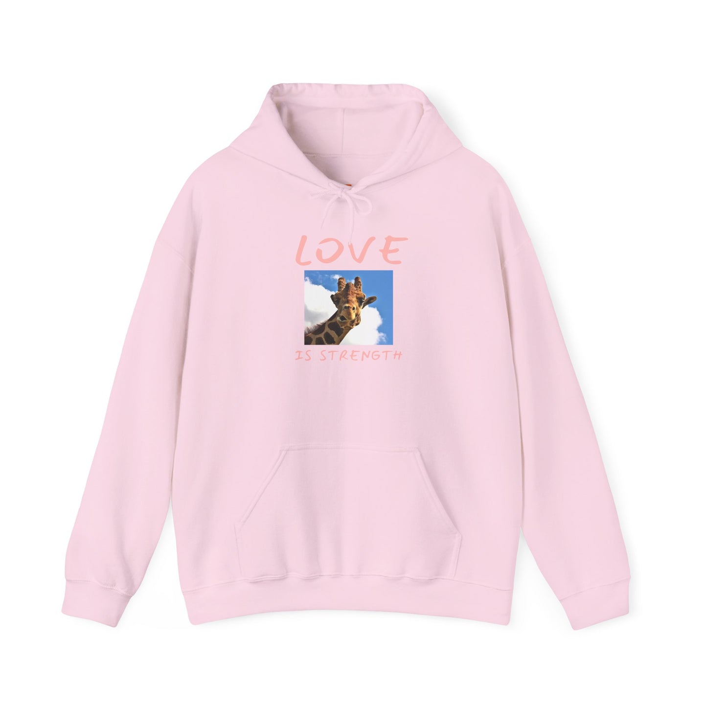 Giraffe Love Hoodie – "Love Is Strength" Wonder Path Empowering Joy Sweatshirt