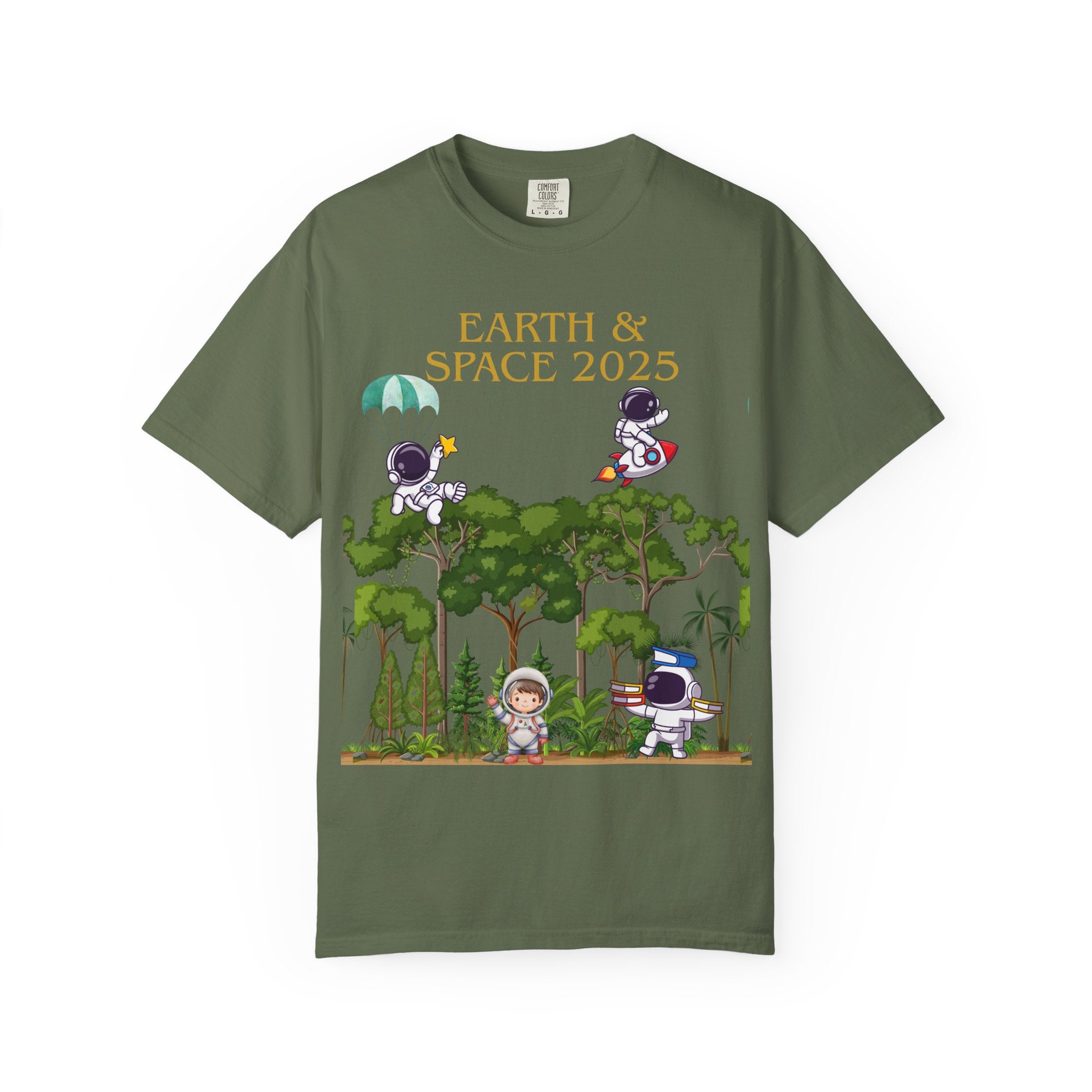 Earth & Space 2025 Unisex T-shirt, Cute Astronaut Tee, Nature Lover Shirt, Space Exploration Gift, Eco-Friendly Tee