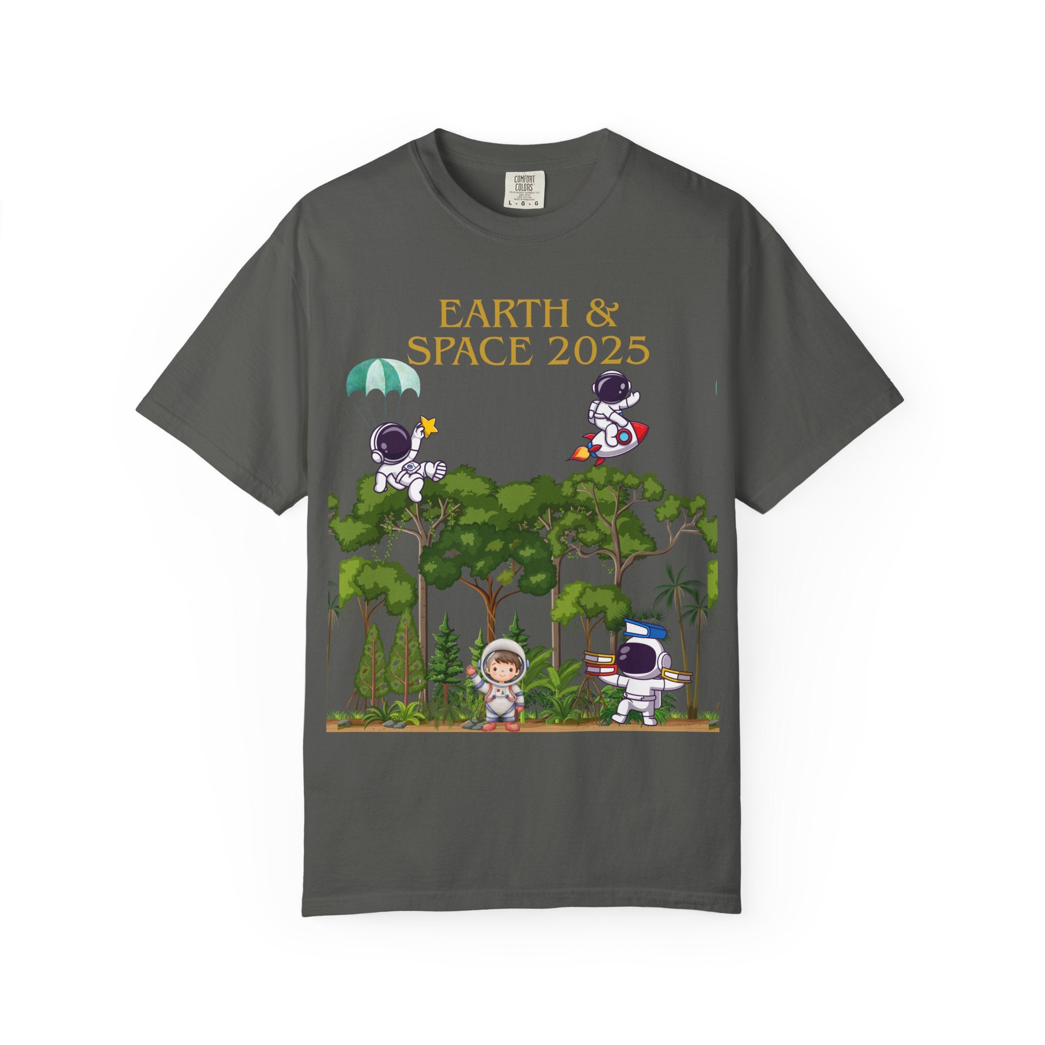 Earth & Space 2025 Unisex T-shirt, Cute Astronaut Tee, Nature Lover Shirt, Space Exploration Gift, Eco-Friendly Tee