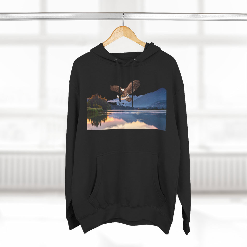 Sunset Lake Eagle Hoodie - Nature Landscape Fleece Pullover