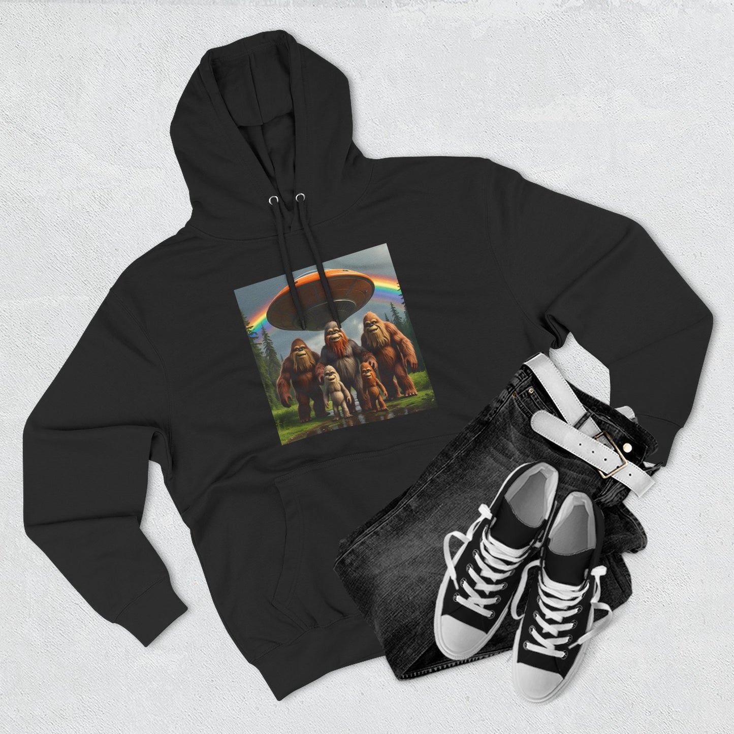 Sasquatch Family with spaceship