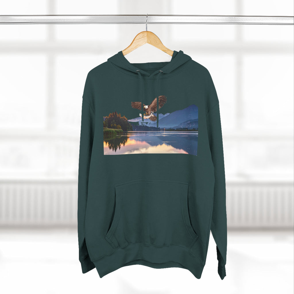Sunset Lake Eagle Hoodie - Nature Landscape Fleece Pullover