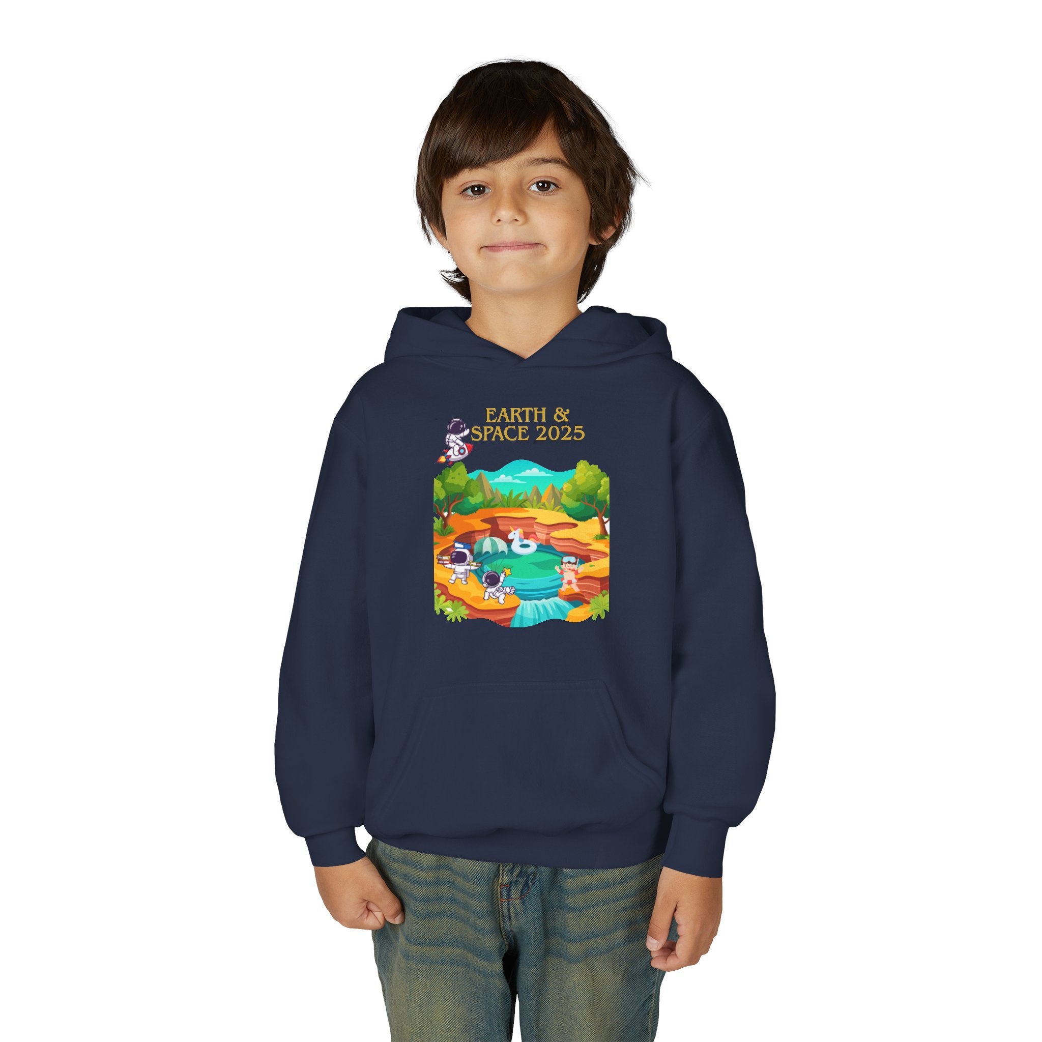 Youth Earth & Space 2025 Graphic Hoodie, Fun For Kids, Perfect for School, Space Lovers Gift, Comfortable Everyday Wear